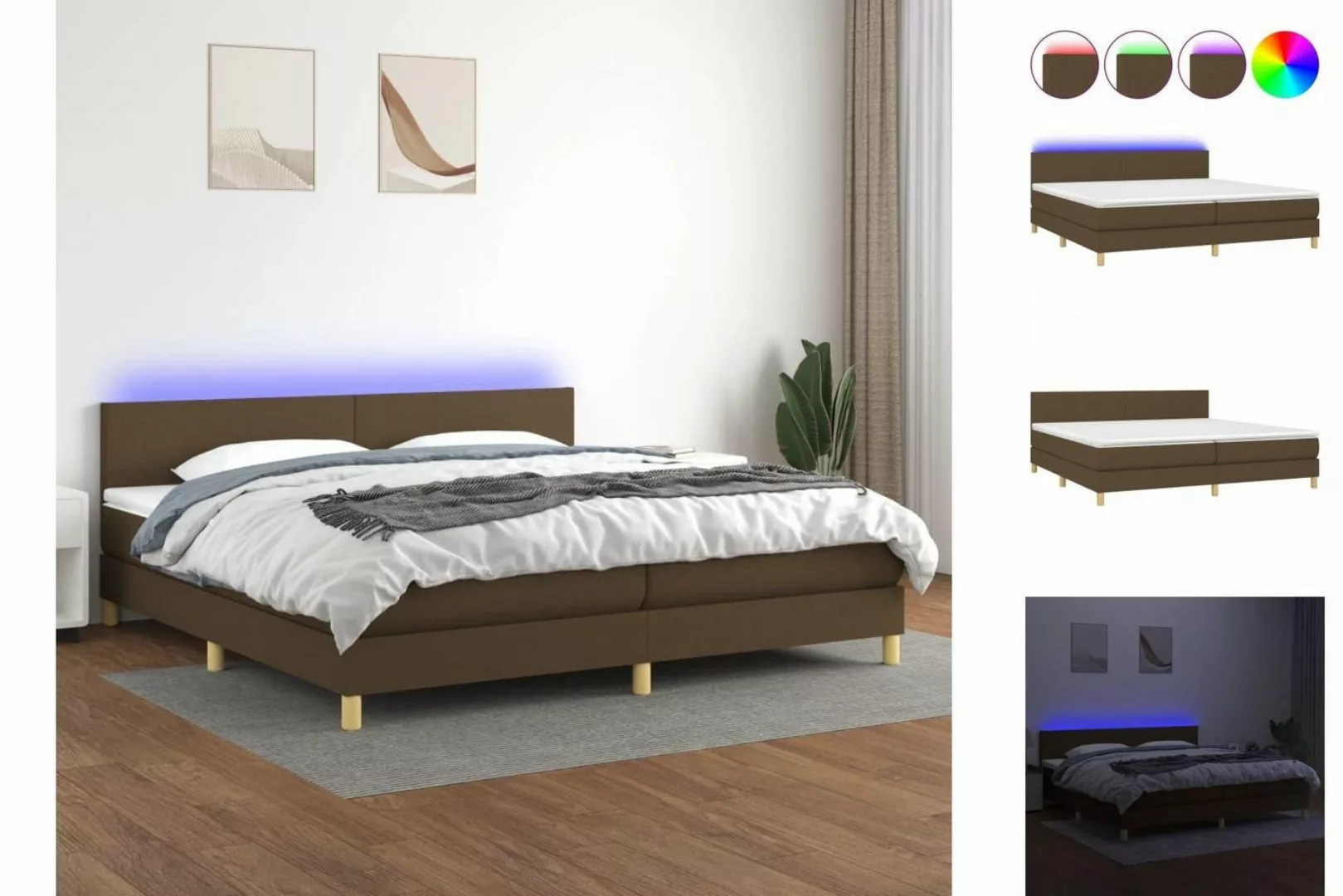 vidaXL Bettgestell Boxspringbett mit Matratze LED Dunkelbraun 200x200 cm St günstig online kaufen