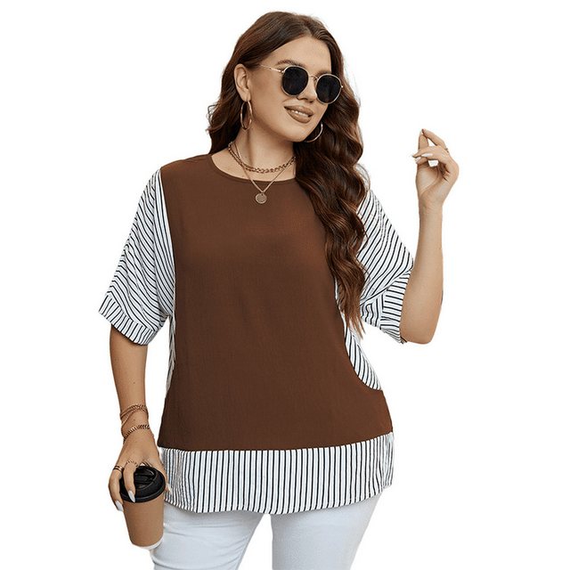 YRIIOMO T-Shirt Sommer Rundhals Patchwork zweiteiliges Plus Size Damen Top günstig online kaufen