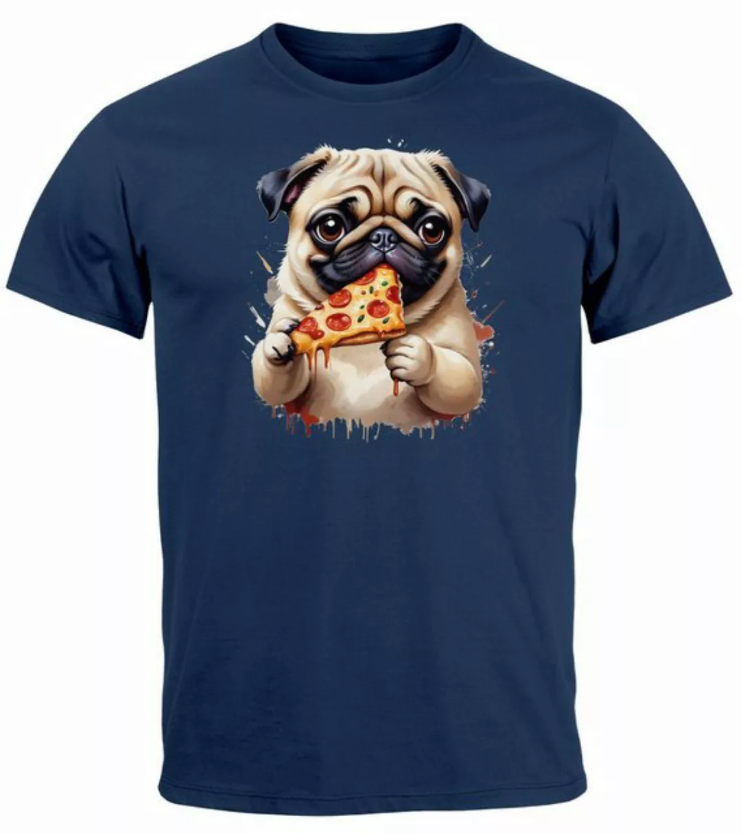 MoonWorks Print-Shirt Herren T-Shirt Pizza Lustige Tiermotive Mops Hund Auf günstig online kaufen