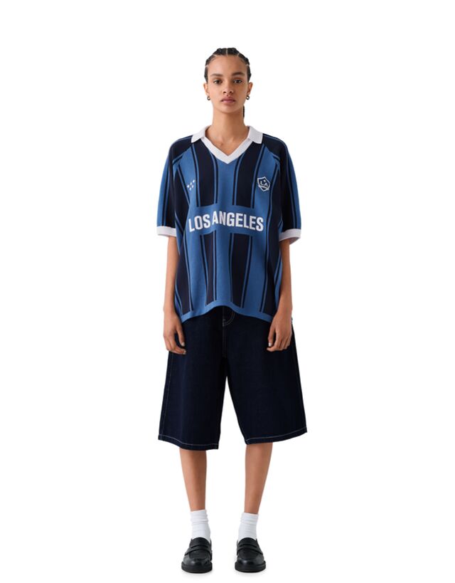 Bershka Poloshirt La Galaxy Mit Streifen Damen L Blau günstig online kaufen