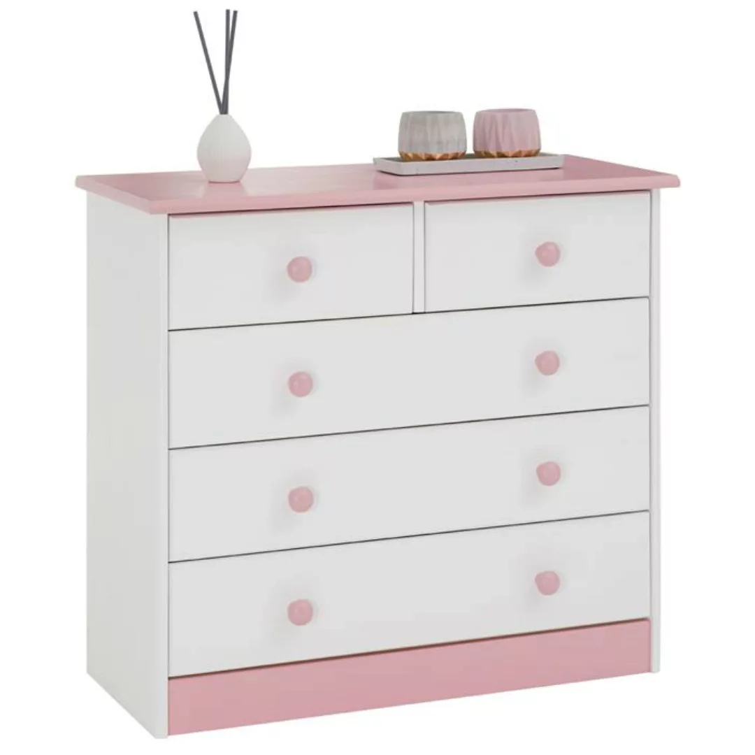 Kommode RONDO mit 5 Schubladen in weiß/rosa günstig online kaufen