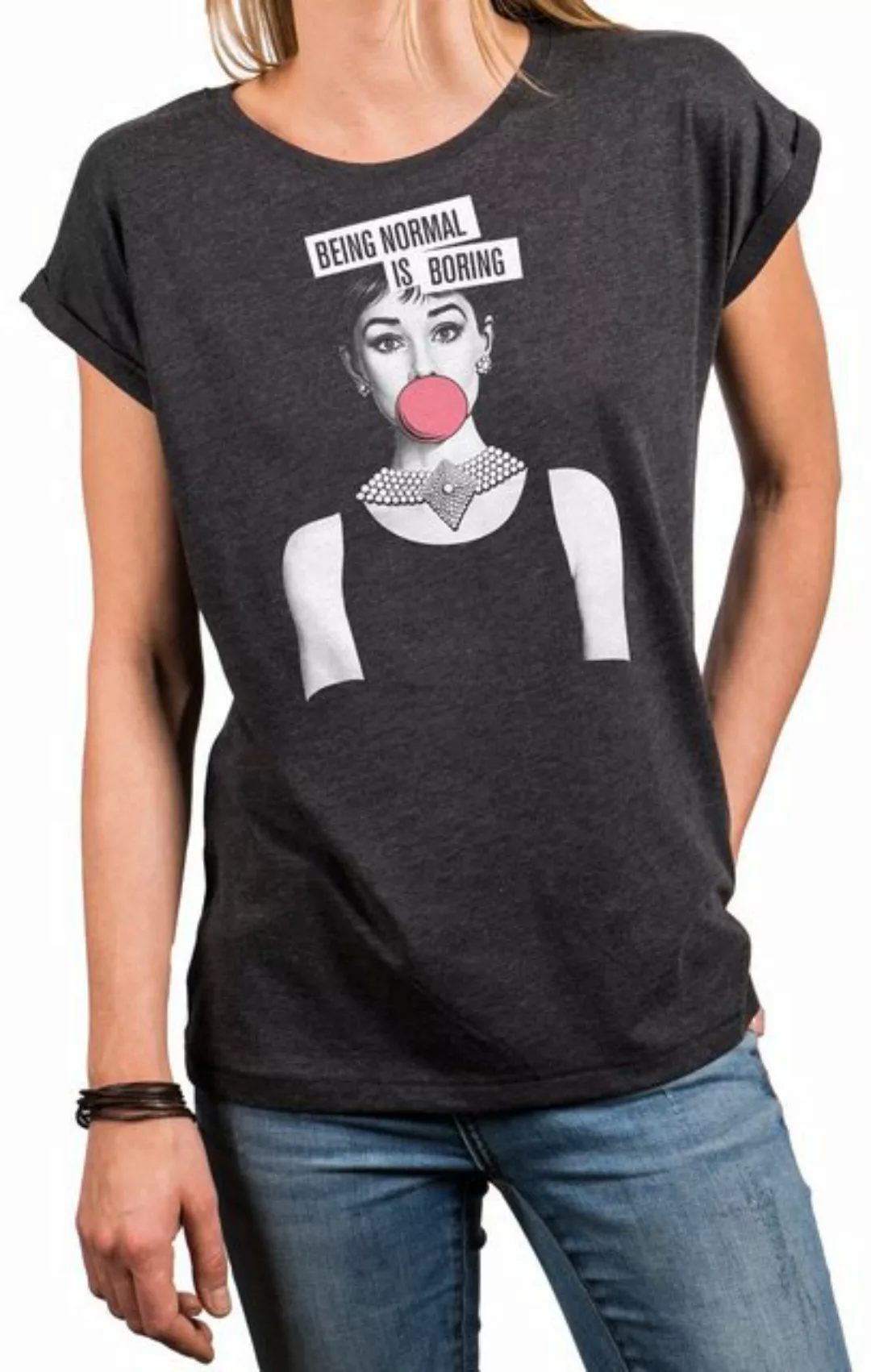 MAKAYA T-Shirt mit modischem Frontdruck Basic Sommer Top für Damen Casual R günstig online kaufen