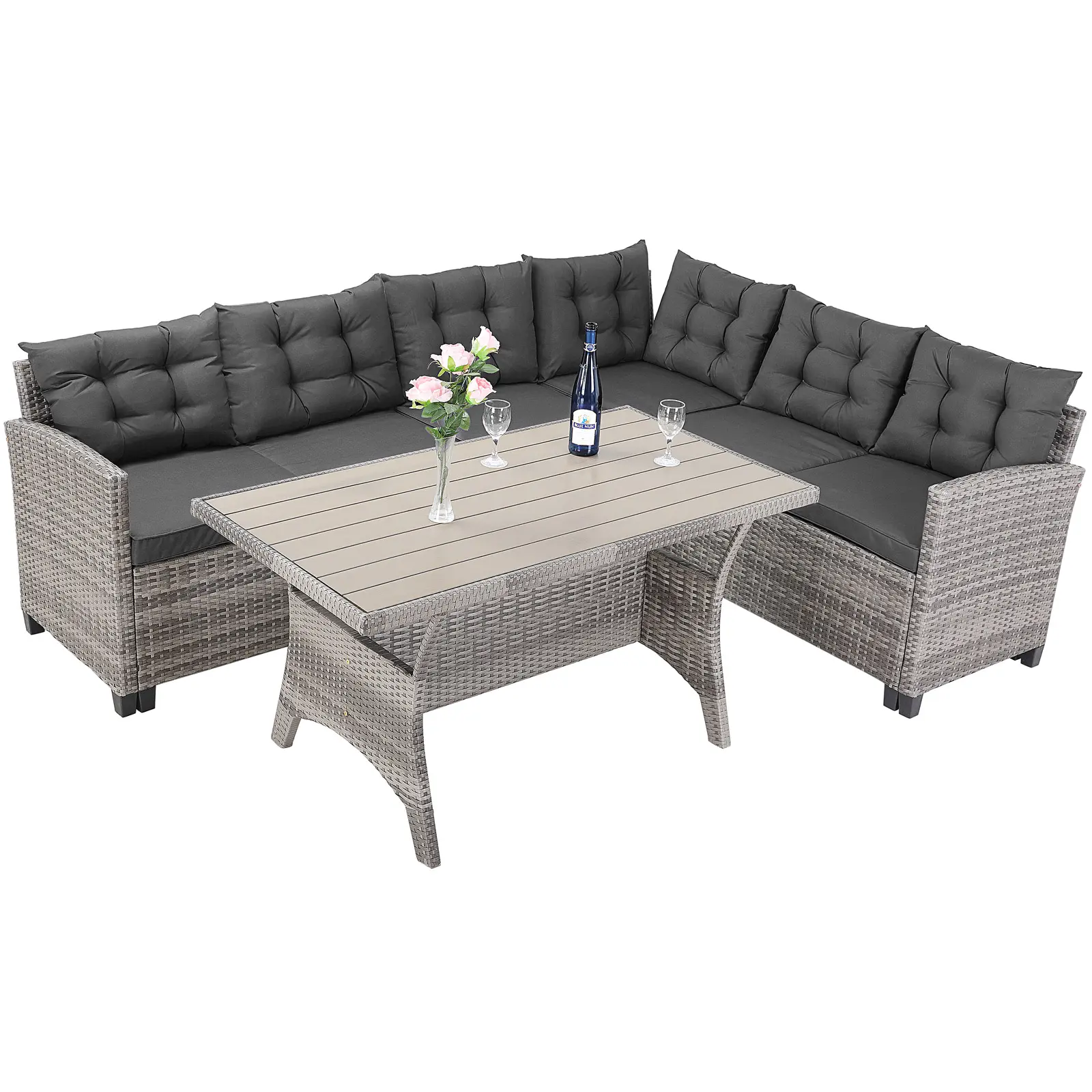 Polyrattan Ecklounge Lissabon Grau/Anthrazit inkl Kissen günstig online kaufen