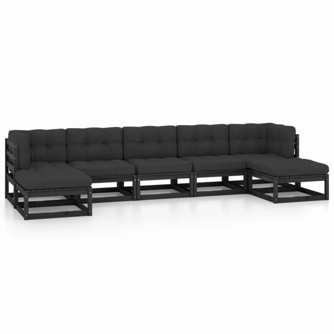 7-tlg. Garten-lounge-set Mit Kissen Schwarz Massivholz Kiefer günstig online kaufen