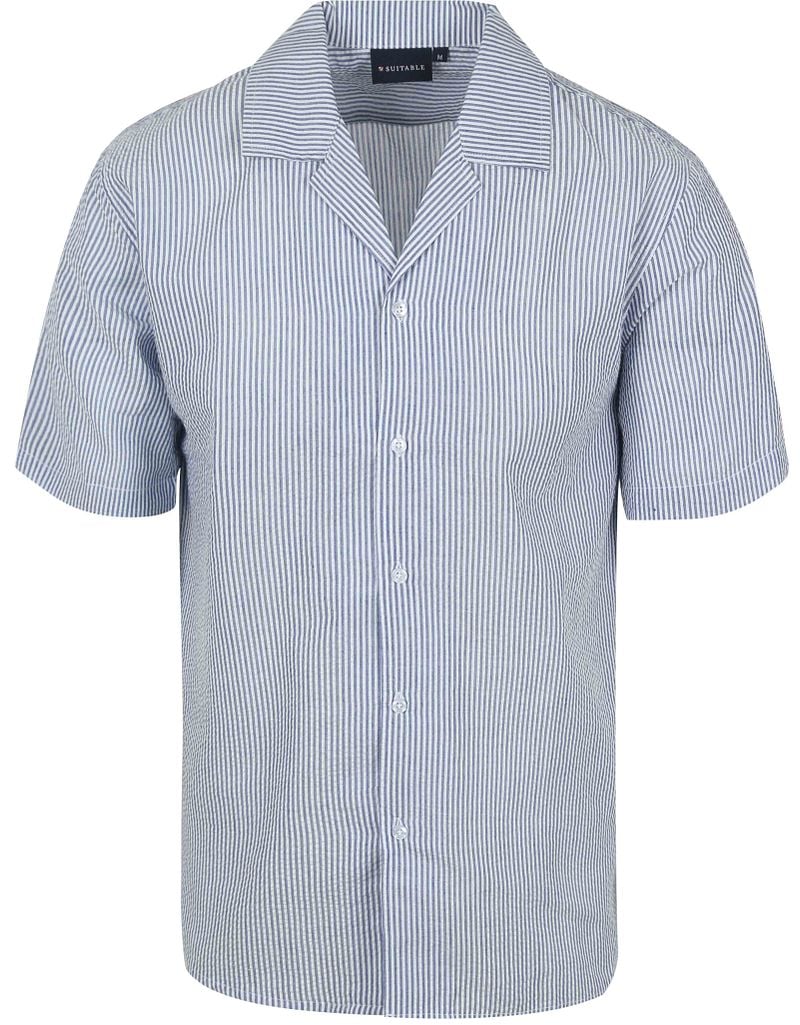 Suitable Short Sleeve Hemd Stripe Seersucker Hellblau - Größe M günstig online kaufen