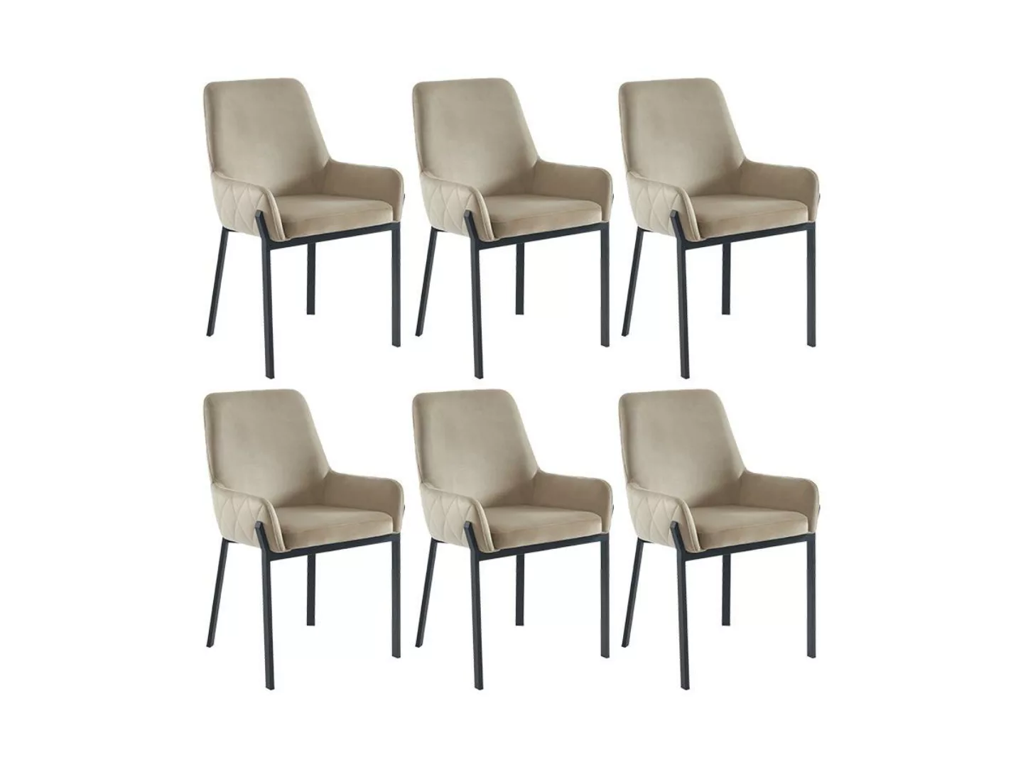 Stuhl mit Armlehnen 6er-Set - Samt & Metall - Beige - CAROLONA von Pascal M günstig online kaufen