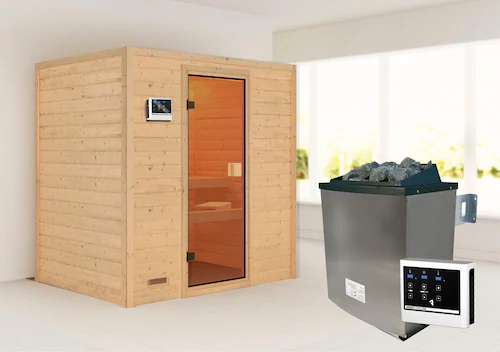 Karibu Sauna »"Sonja" mit bronzierter Tür Ofen 9 KW externe Strg modern« günstig online kaufen
