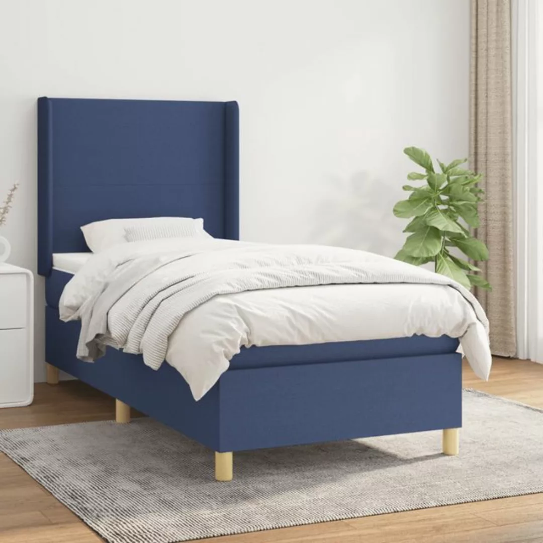 vidaXL Bett Boxspringbett mit Matratze Blau 90x200 cm Stoff günstig online kaufen