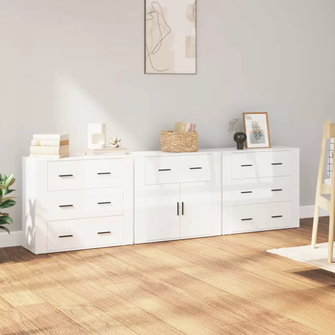 Vidaxl Sideboards 3 Stk. Hochglanz-weiß Holzwerkstoff günstig online kaufen