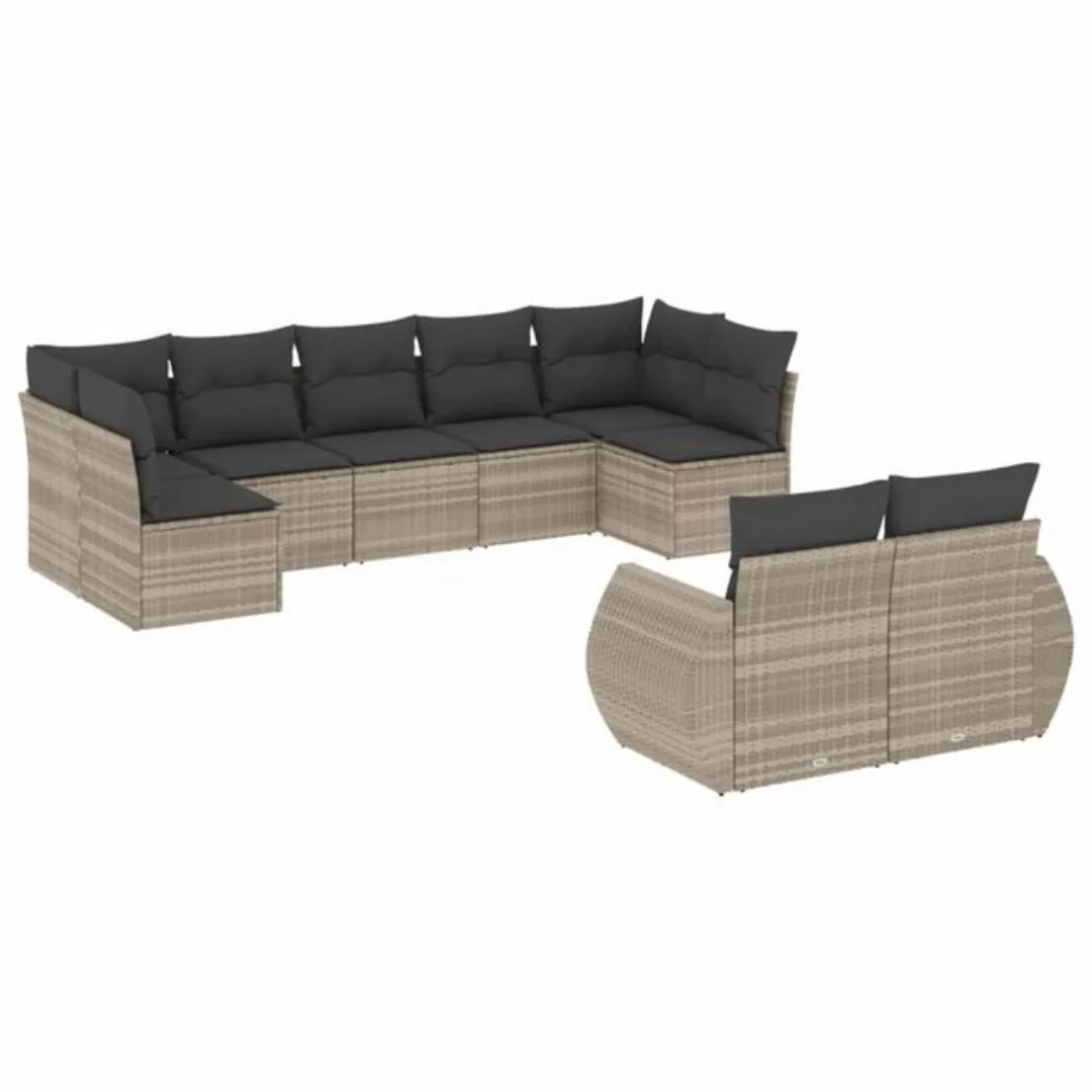 vidaXL Sofaelement 9-tlg. Garten-Sofagarnitur mit Kissen Hellgrau Poly Ratt günstig online kaufen