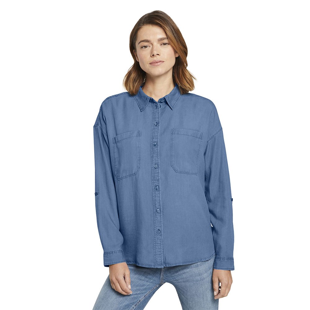 Tom Tailor Tencel Button Langarm Hemd 2XL Blue Denim günstig online kaufen