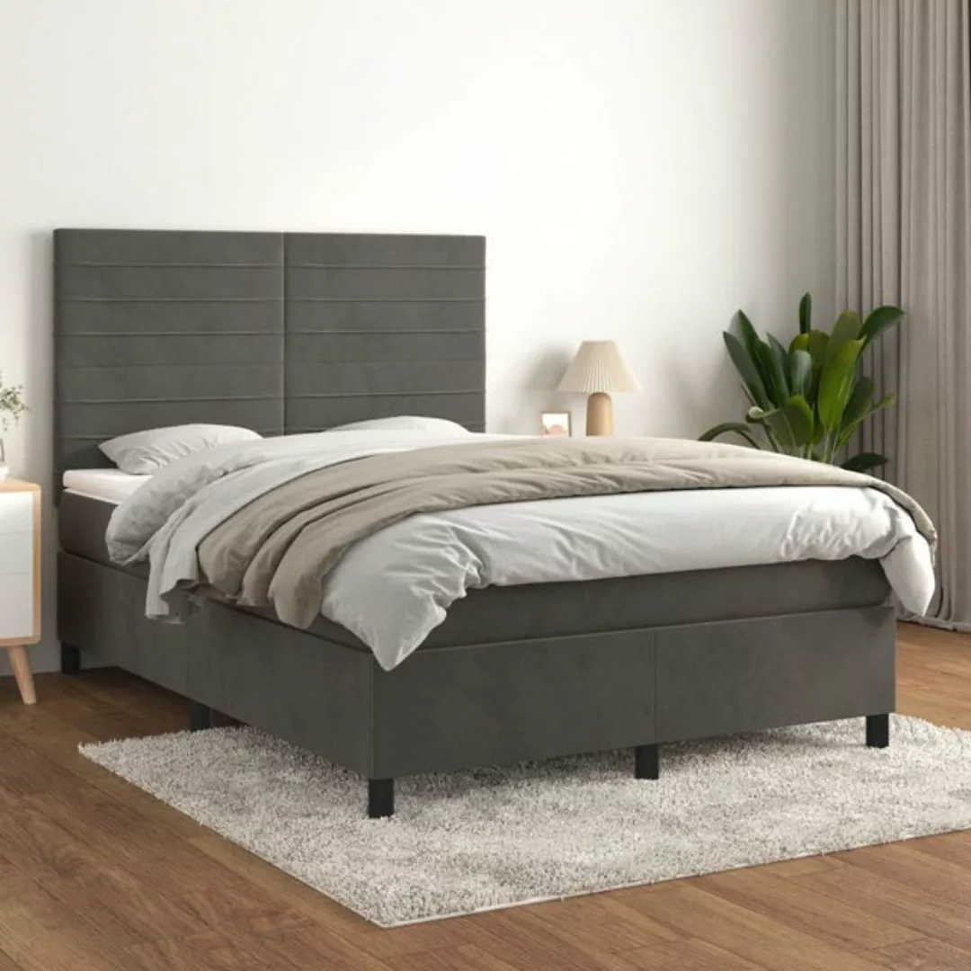 vidaXL Bettgestell Boxspringbett mit Matratze Dunkelgrau 140x200 cm Samt Be günstig online kaufen