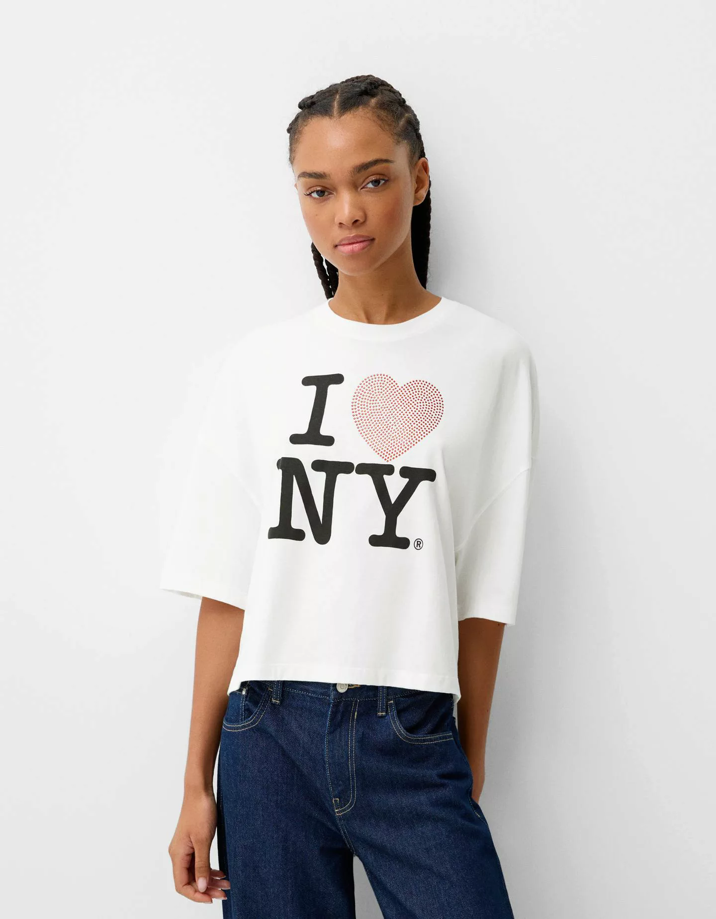 Bershka T-Shirt I Love New York Mit Kurzen Ärmeln Damen Xs Weiss günstig online kaufen