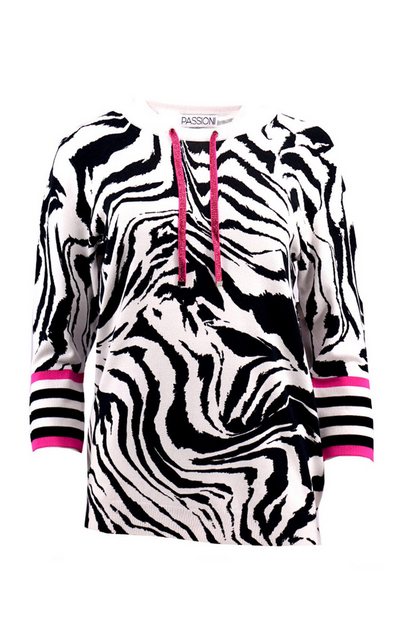 Passioni 3/4 Arm-Pullover Zebra Sommerpullover in Weiß mit pinken Akzenten günstig online kaufen