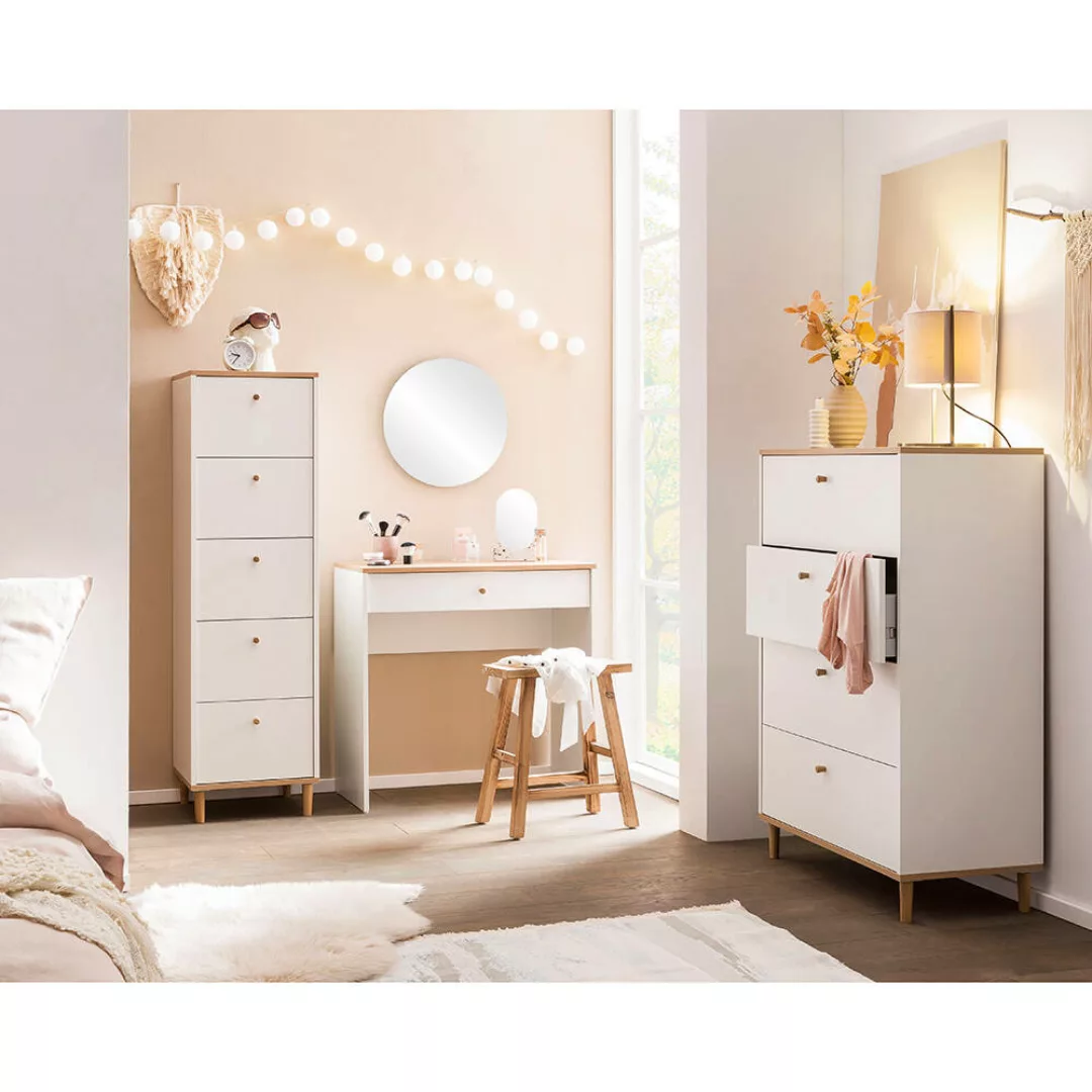 Schlafzimmermöbel Set 4-teilig HELMA-80 in weiß matt mit Eiche günstig online kaufen