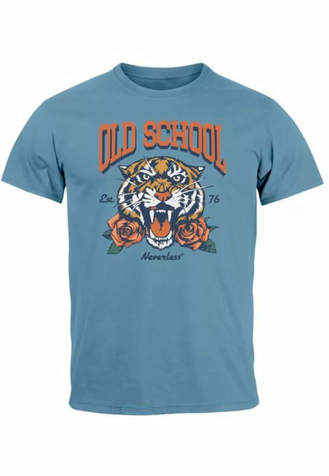 Neverless Print-Shirt Herren T-Shirt Print Tiger Rosen Old School Retro Vin günstig online kaufen