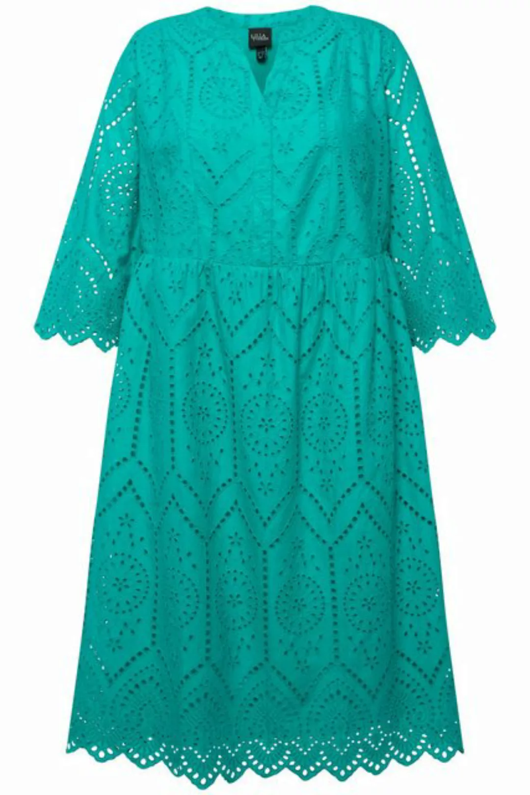 Ulla Popken Sommerkleid Midikleid Lochspitze Tunika-Ausschnitt 3/4-Arm günstig online kaufen