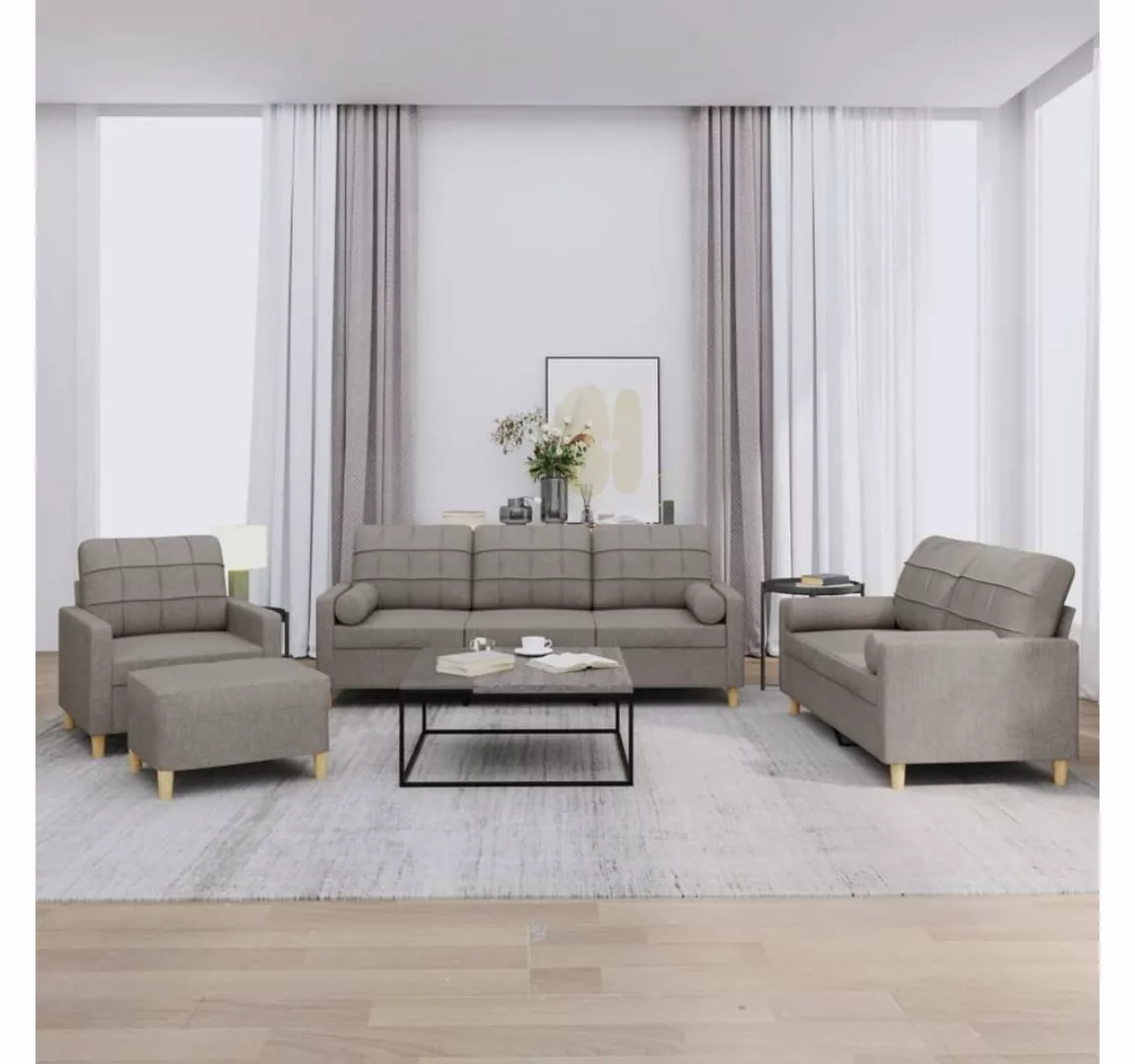 vidaXL Sofa Sofagarnitur mit Kissen Stoff, mit Zierkissen + Hocker, Taupe günstig online kaufen