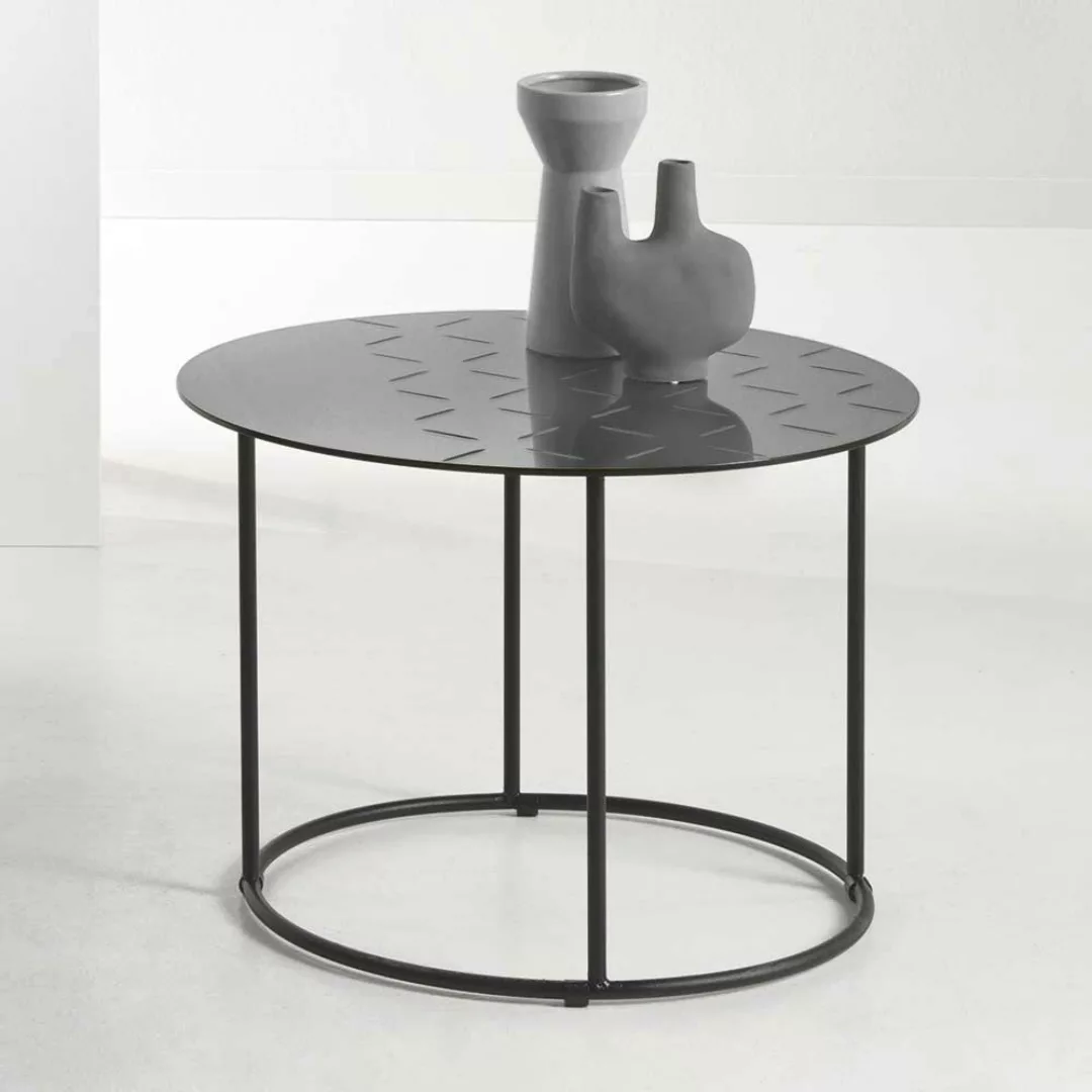 Wohnzimmer Tisch runde Form in Grau und Schwarz Spiegelglasplatte günstig online kaufen