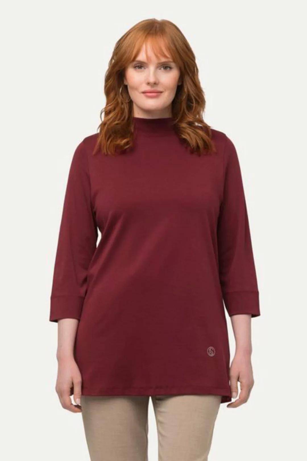 Ulla Popken Rundhalsshirt Pima-Cotton-Shirt A-line Stehkragen 3/4-Arm günstig online kaufen