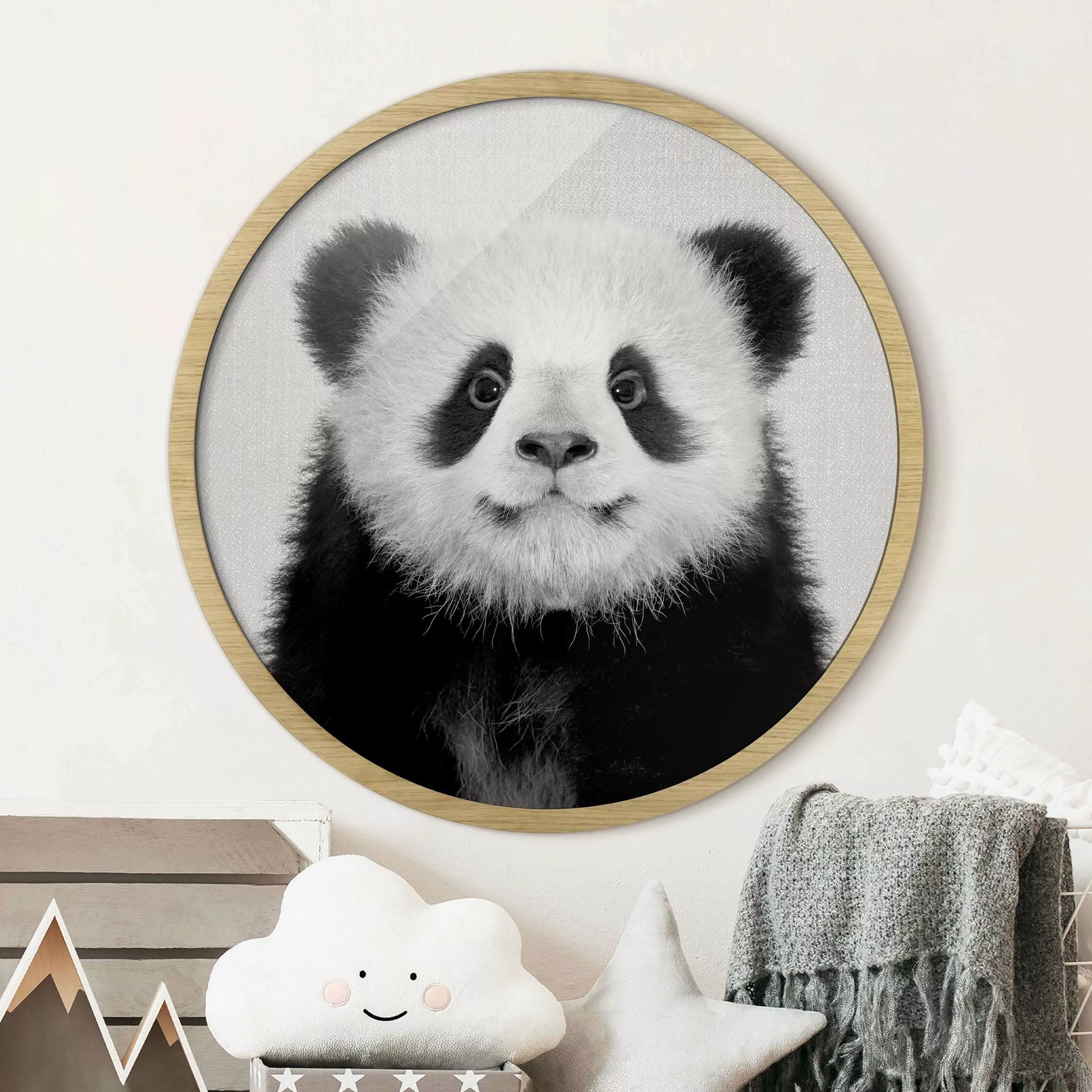 Rundes Gerahmtes Bild Baby Panda Prian Schwarz Weiß günstig online kaufen