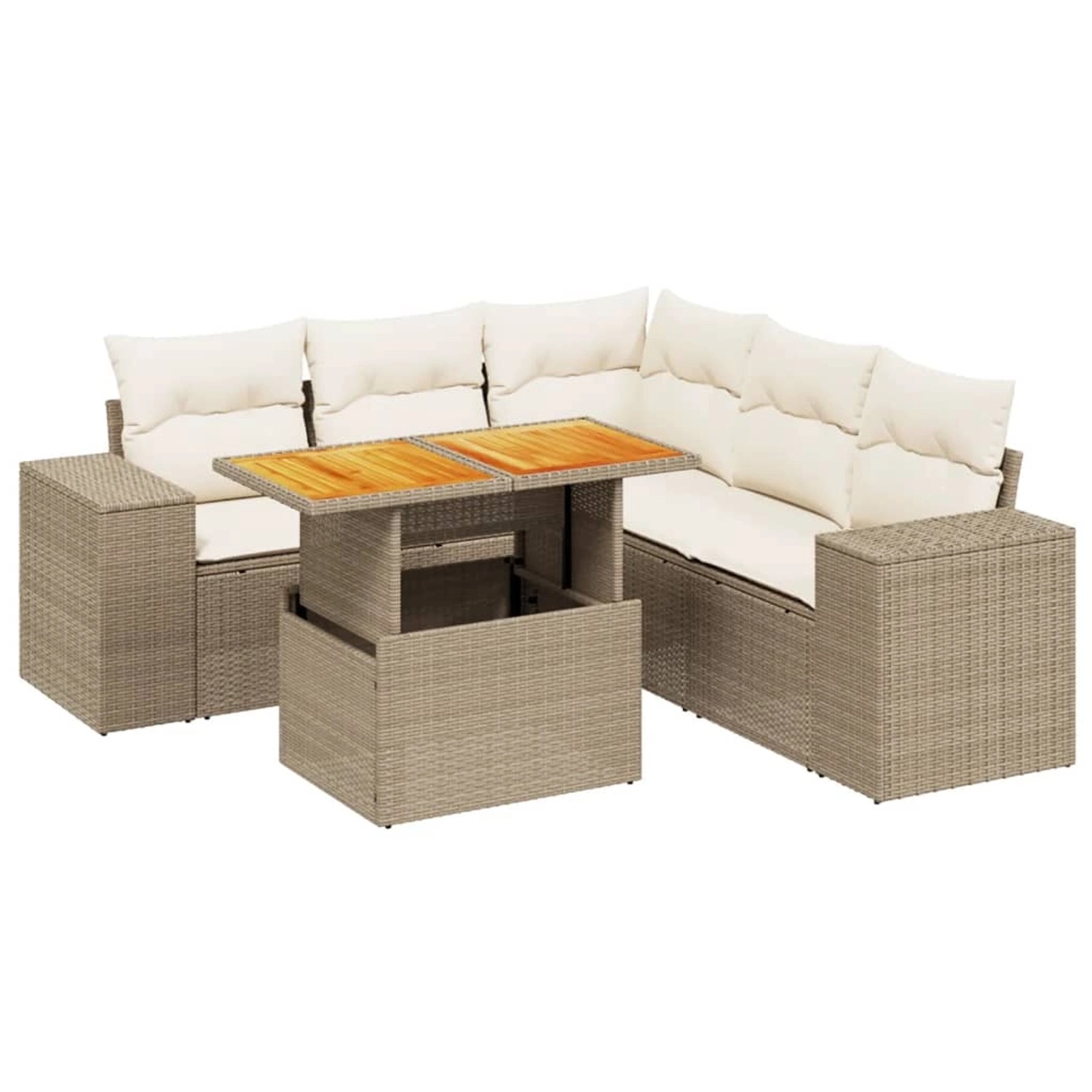 vidaXL 6-Tlg Garten-Sofagarnitur mit Kissen Beige Poly Rattan 3272633 günstig online kaufen