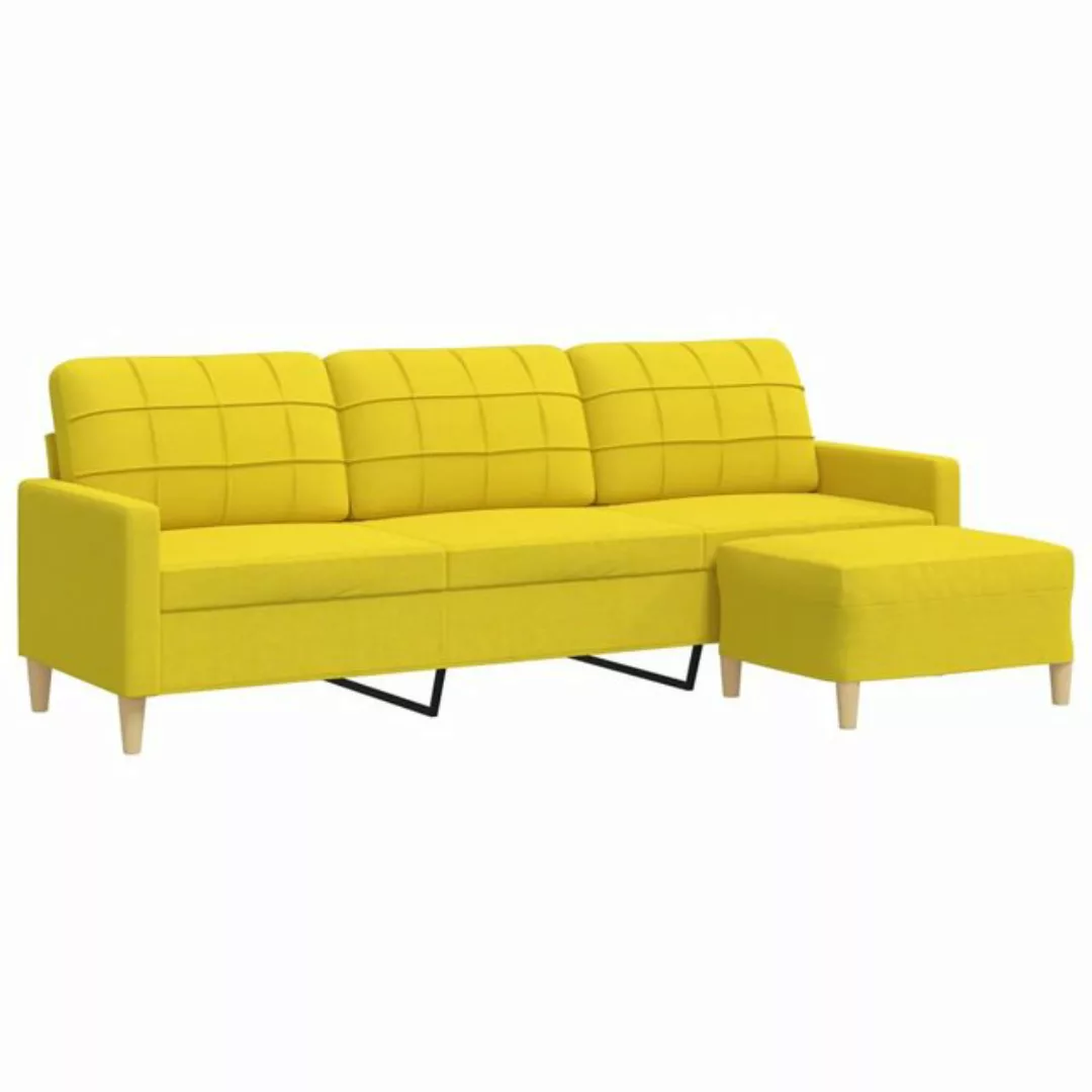 vidaXL Sofa 3-Sitzer-Sofa mit Hocker Hellgelb 210 cm Stoff günstig online kaufen