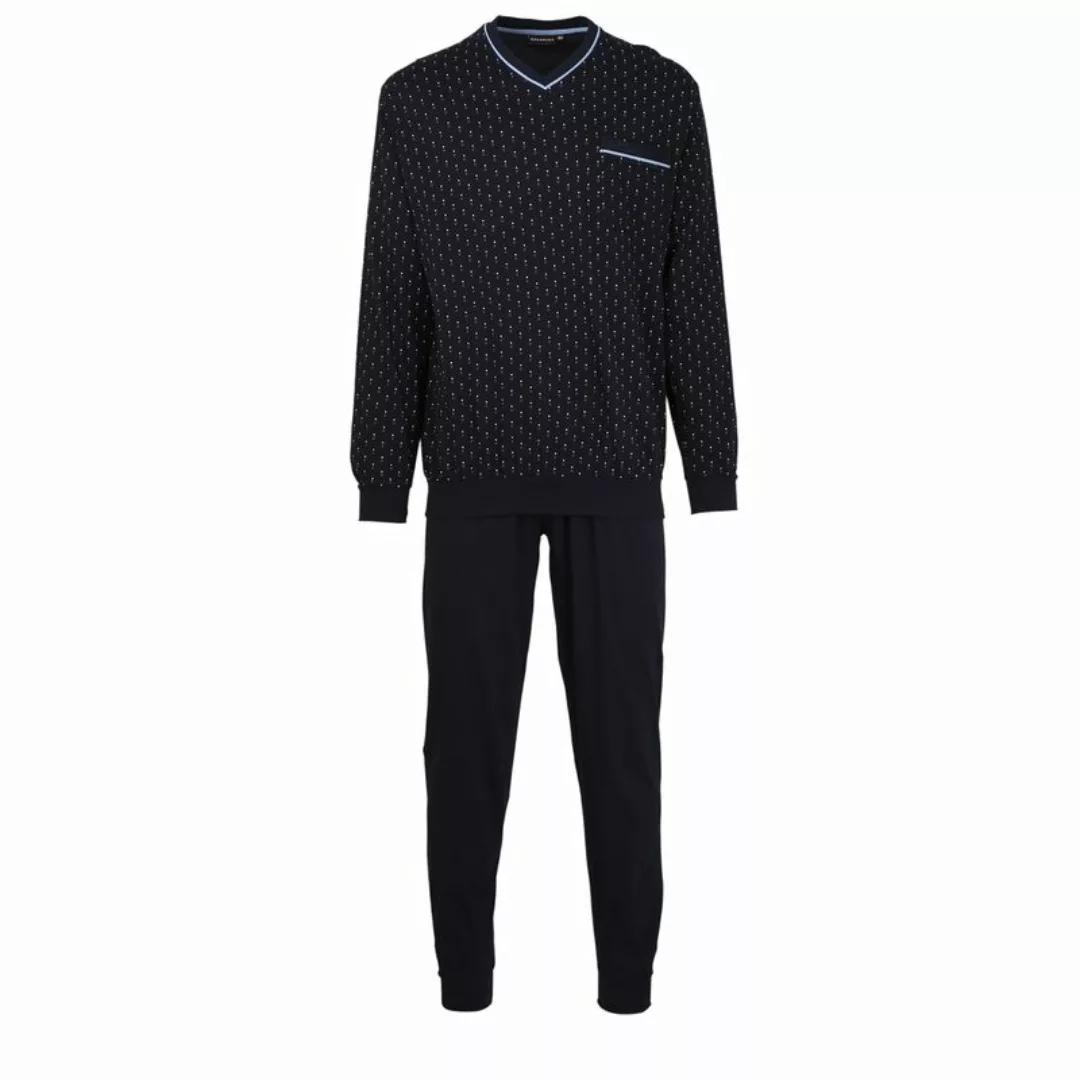 GÖTZBURG Herren Schlafanzug Set - lang, V-Ausschnitt, gemustert Blau 5XL günstig online kaufen