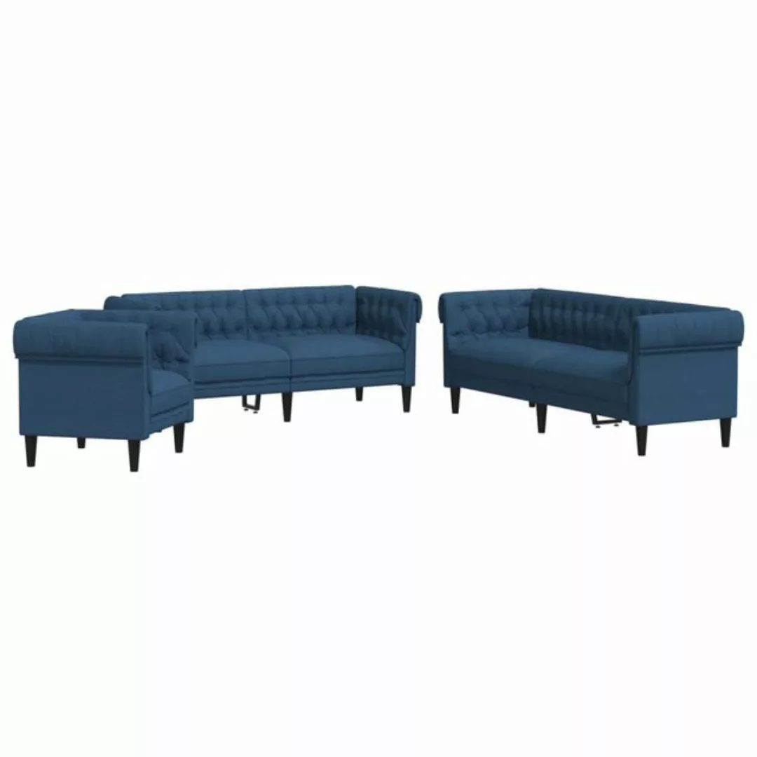 vidaXL Sofa, 3-tlg. Sofagarnitur Blau Stoff günstig online kaufen