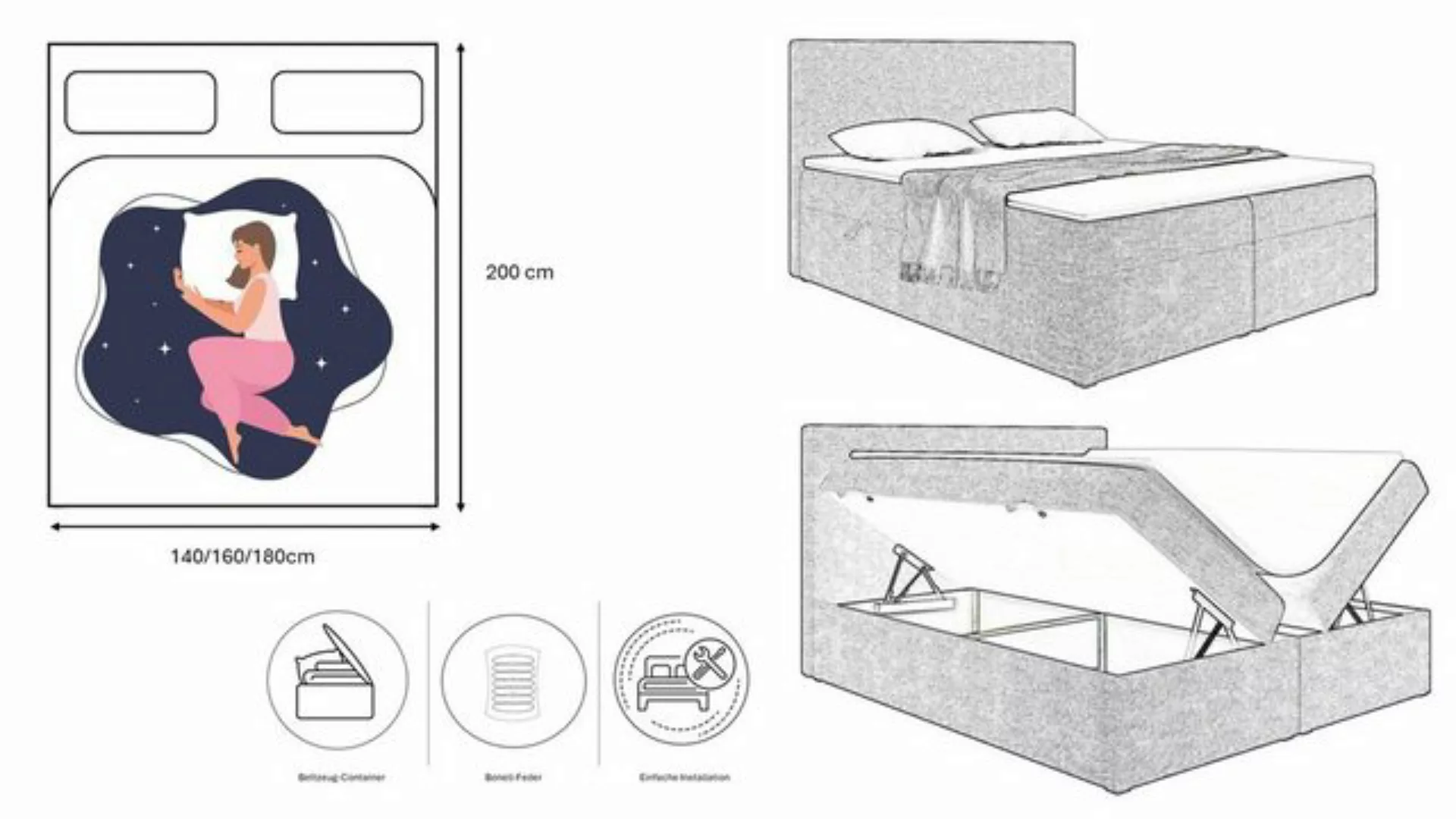 Kaiser Möbel Boxspringbett mit matratze und bettkasten, Schlafbett ALDIK so günstig online kaufen