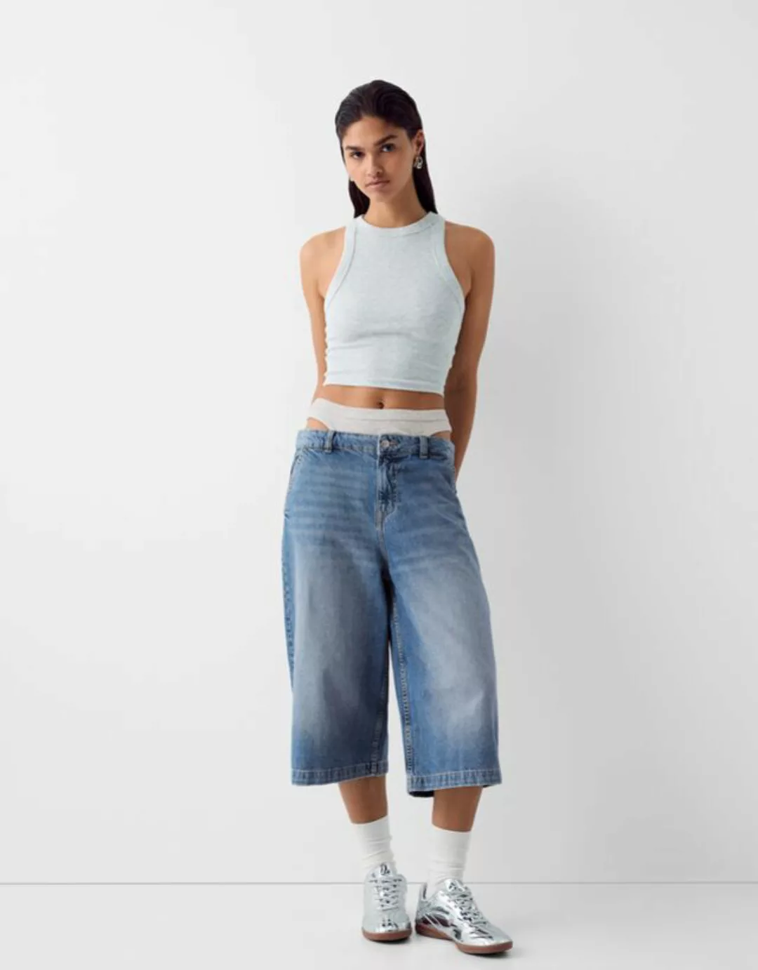 Bershka Underwear-Baggy-Jort-Bermudas Damen 36 Ausgewaschenes Blau günstig online kaufen