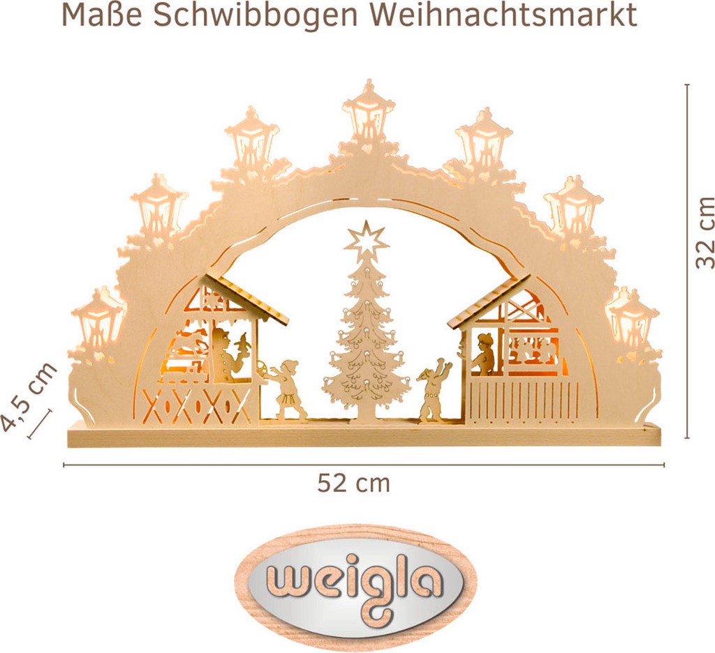 Weigla LED Schwibbogen »Weihnachtsmarkt, Lichterbogen aus Holz, NATUR«, Erz günstig online kaufen