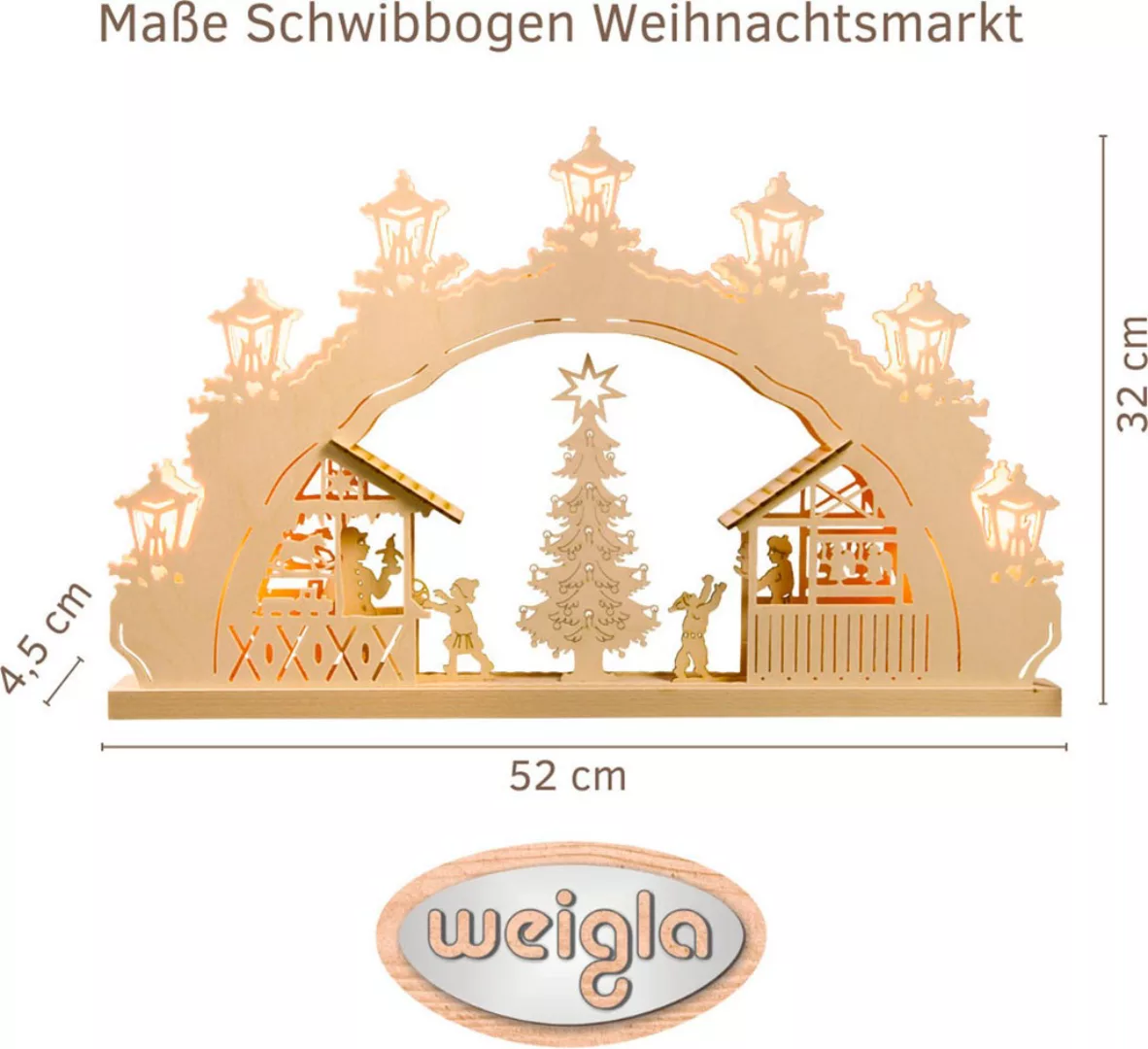 Weigla LED Schwibbogen "Weihnachtsmarkt, Lichterbogen aus Holz, NATUR", Erz günstig online kaufen