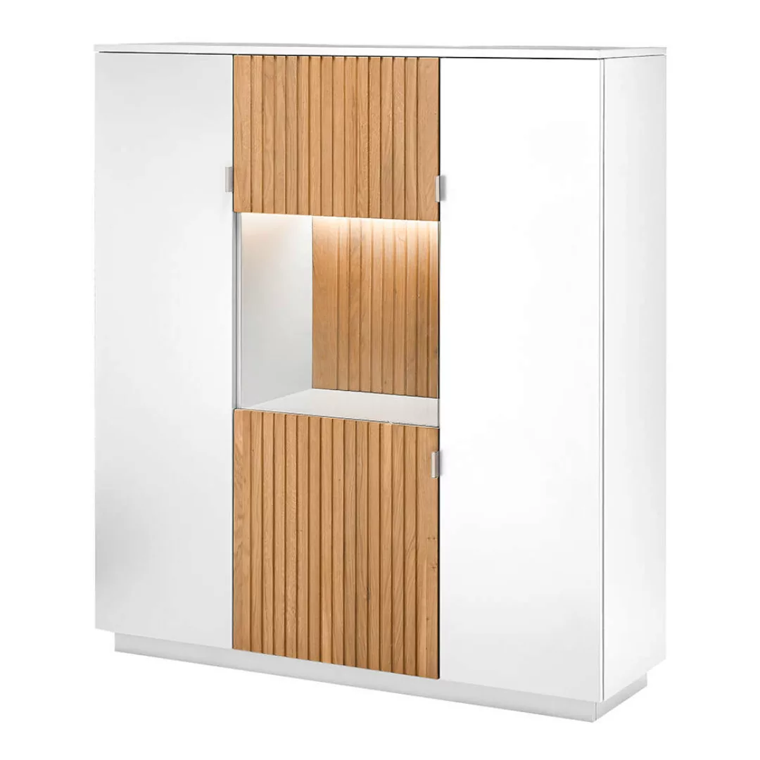 Wohnzimmer Highboard, 3 Türen LUCERA-52 weiß Eiche massiv bianco geölt, B/H günstig online kaufen