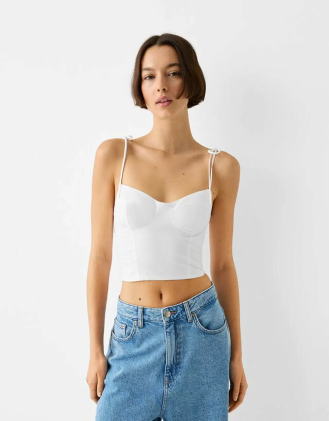 Bershka Cropped-Top Mit Trägern Damen Xl Weiss günstig online kaufen