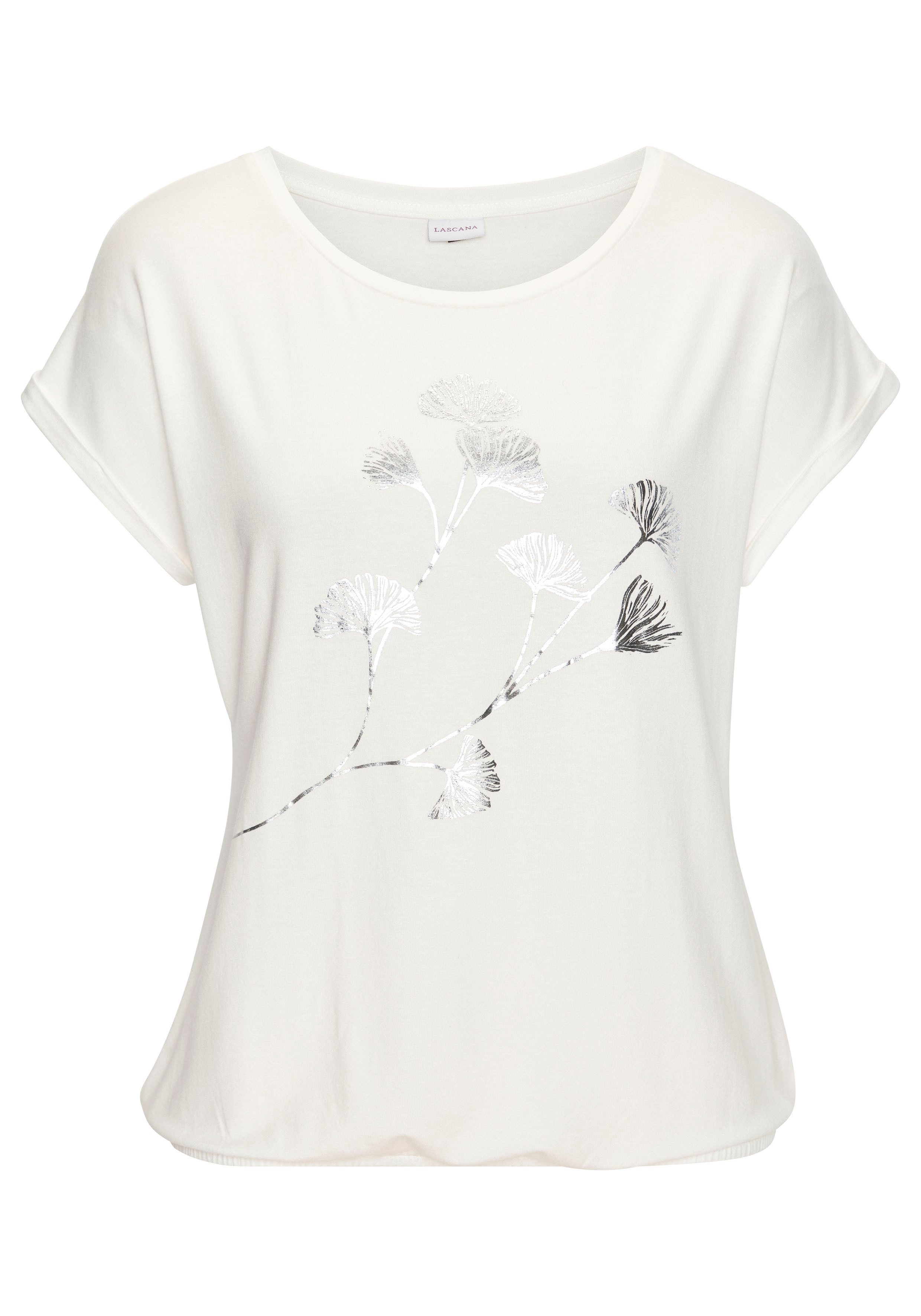 LASCANA Kurzarmshirt "mit schimmerndem Blumenprint", aus elastischer Viskos günstig online kaufen
