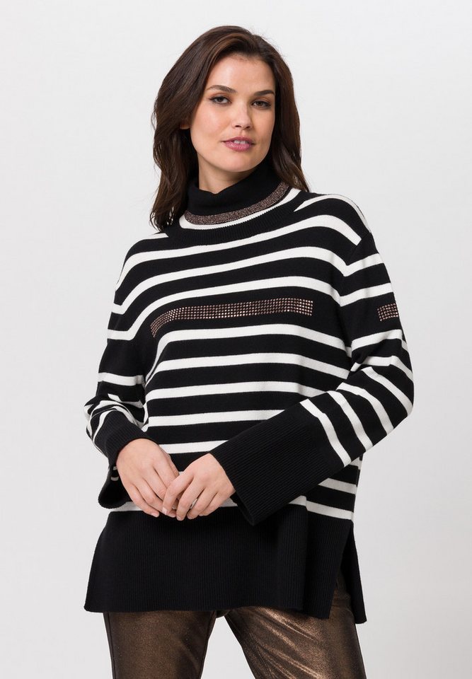 TUZZI Strickpullover mit Lurexstreifen und Ziersteinen günstig online kaufen