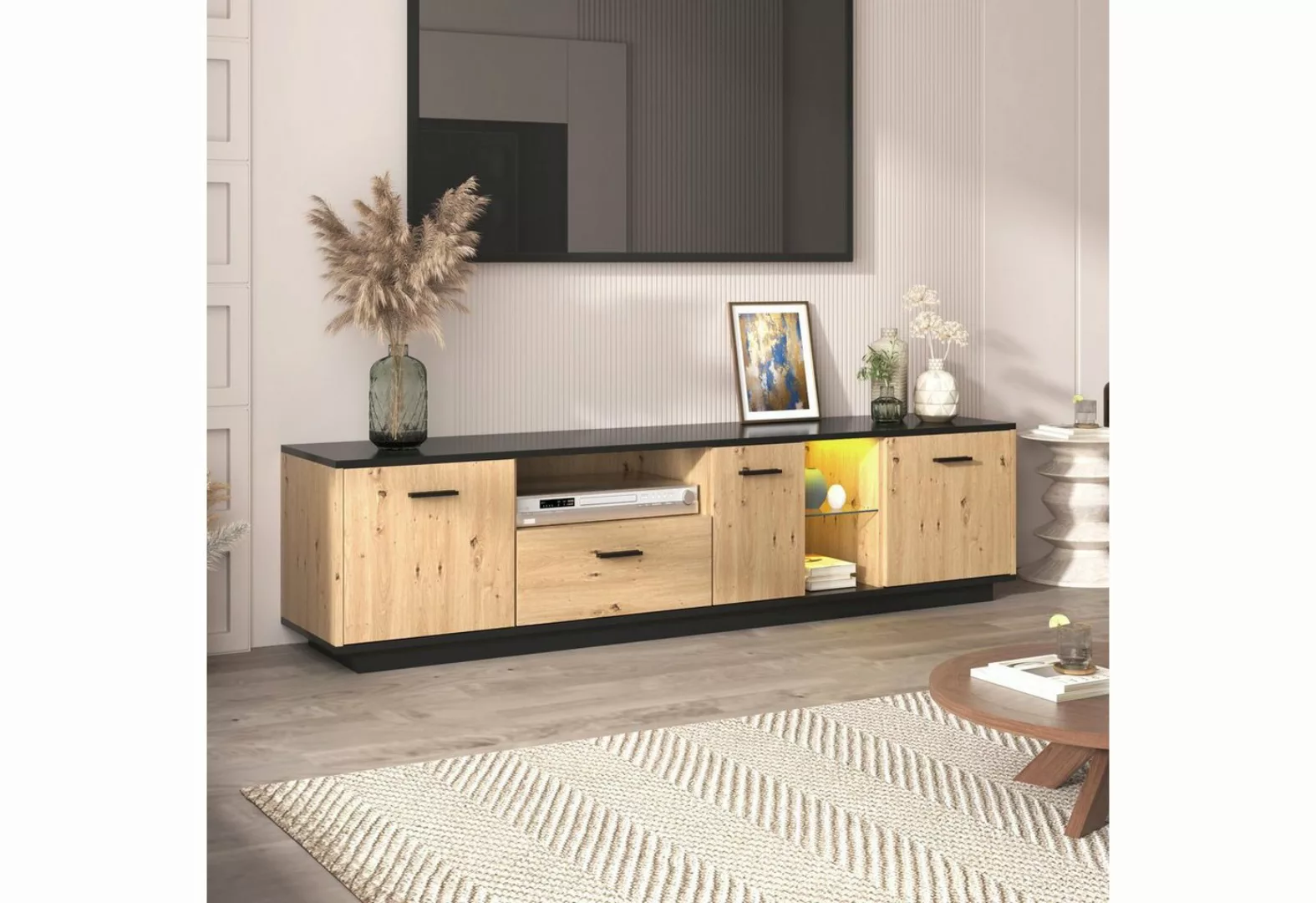 KLAM HOME TV-Schrank TV-Lowboard mit 1 Schublade und 3 Türen (1er Set) TV-B günstig online kaufen