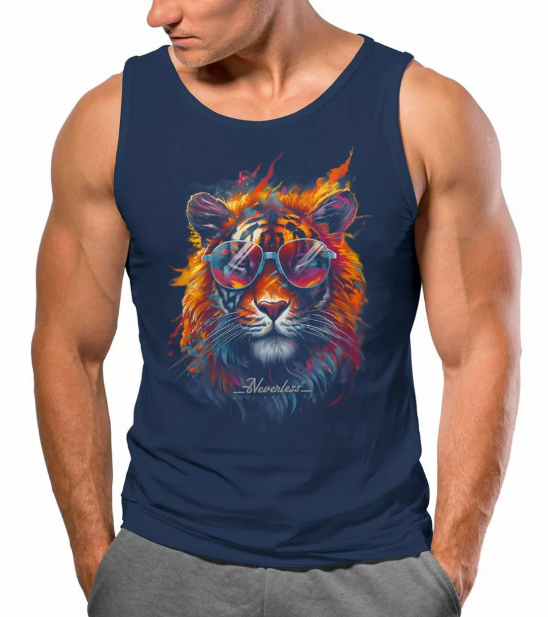 Neverless Tanktop Herren Tank-Top Tiger Print Aufdruck Flammen Sommer Sonne günstig online kaufen