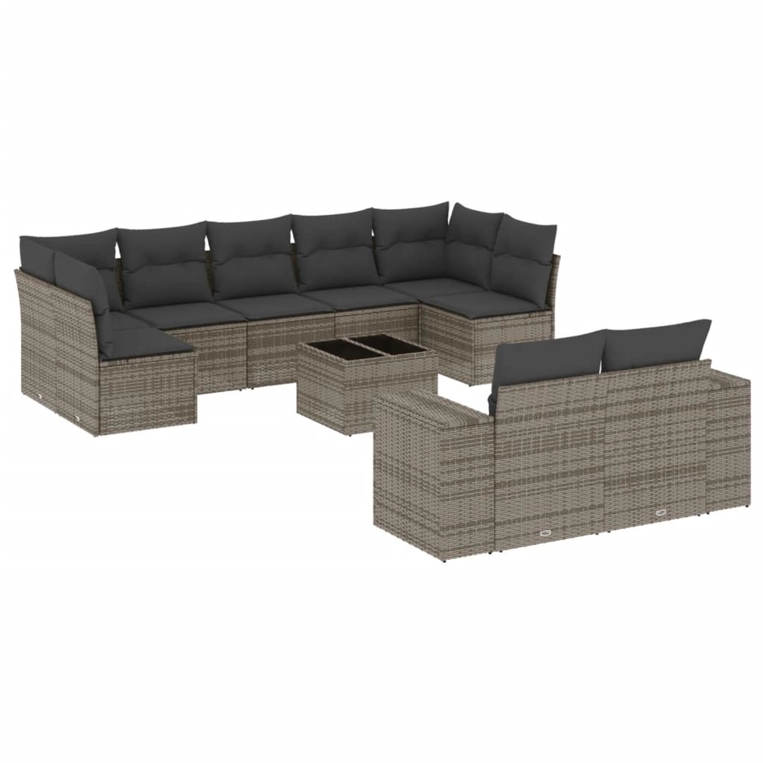 vidaXL 10-Tlg Garten-Sofagarnitur mit Kissen Grau Poly Rattan 3255367 günstig online kaufen