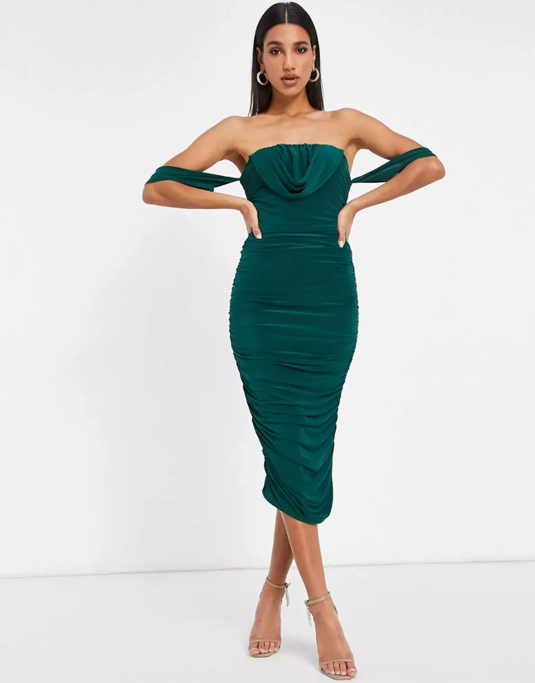 Femme Luxe – Bodycon-Kleid mit drapiertem Detail in Smaragdgrün günstig online kaufen