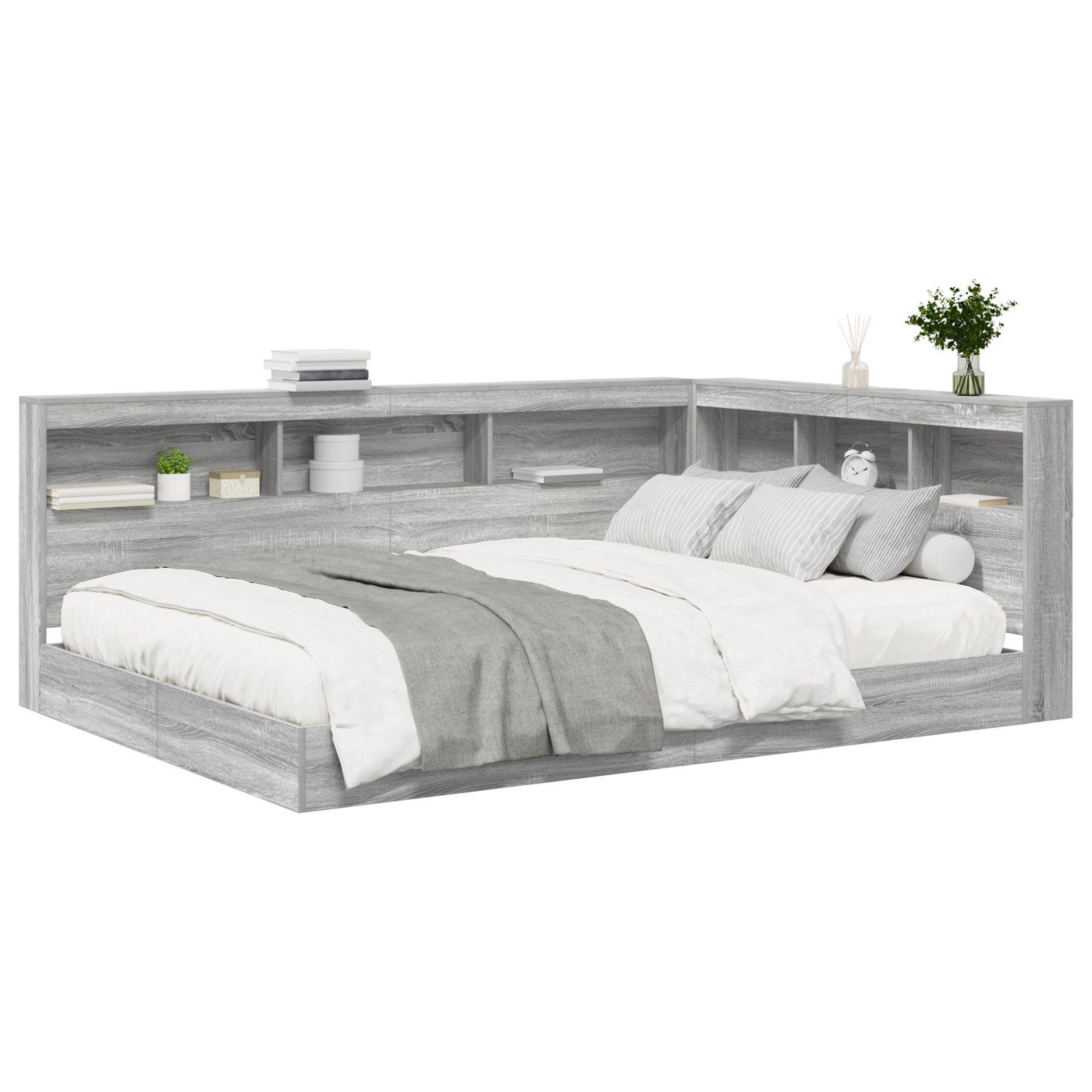 vidaXL Bett Bücherregal Bett Grau Sonoma, günstig online kaufen