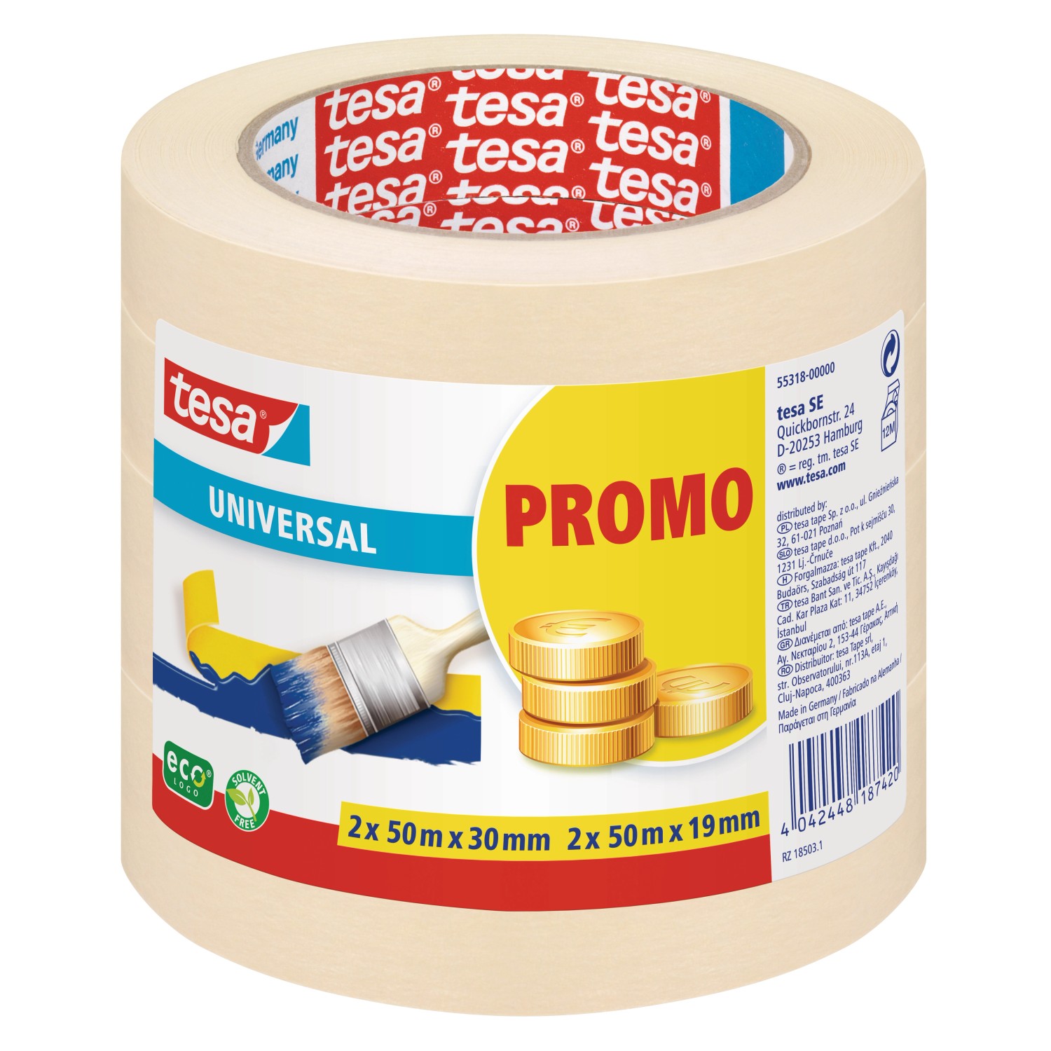 Tesa Universal Beige 2 x 30 mm x 50 m + 2 x 19 mm x 50 m günstig online kaufen