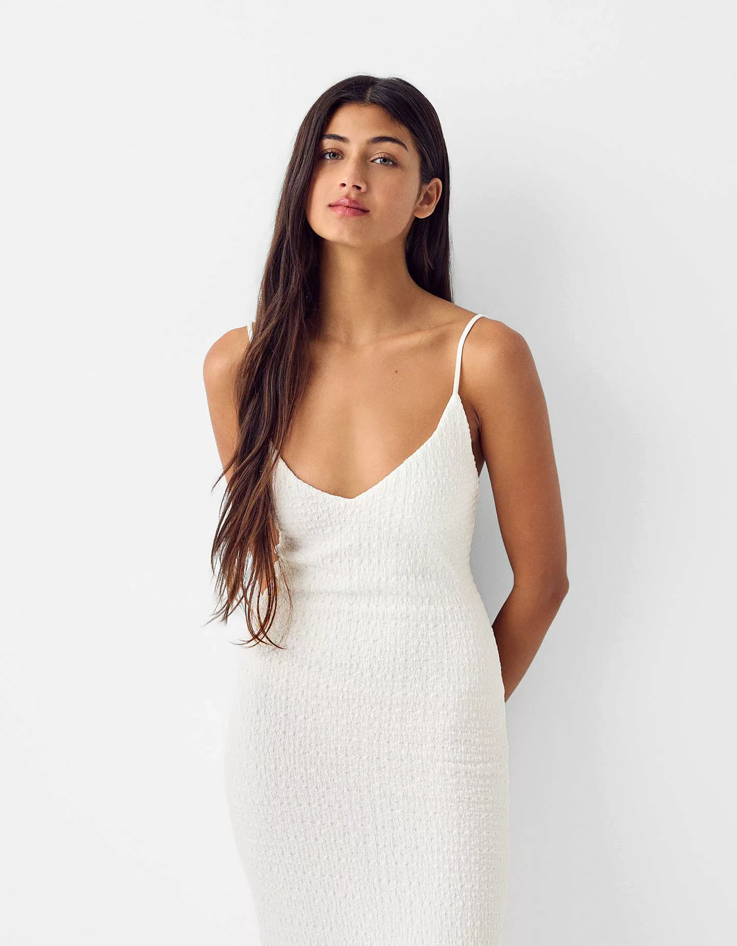 Bershka Rustikales Midikleid Mit Trägern Damen Xs Grbrochenes Weiss günstig online kaufen