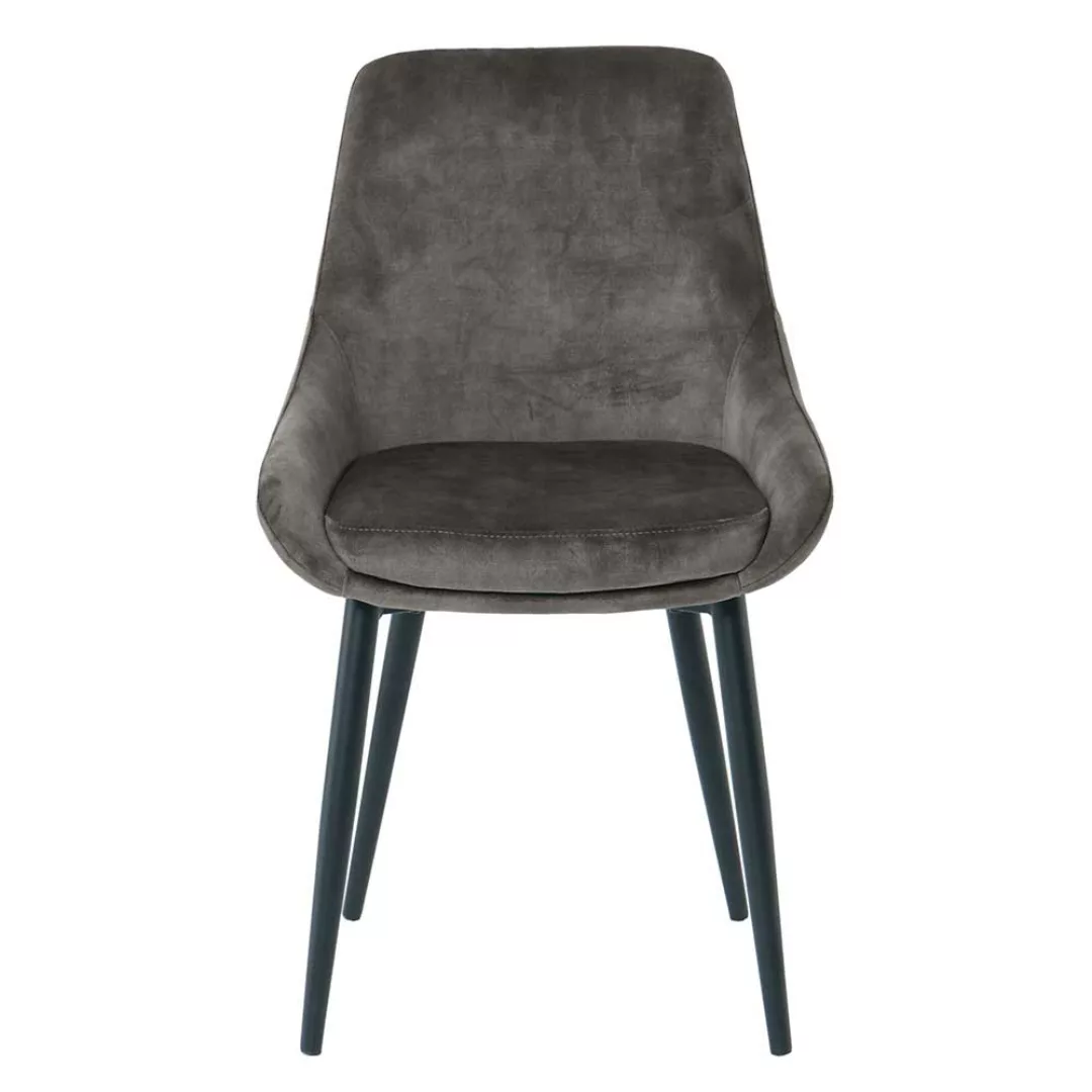 Stuhl Set Dunkelgrau Samt 48 cm breit Gestell aus Metall (2er Set) günstig online kaufen