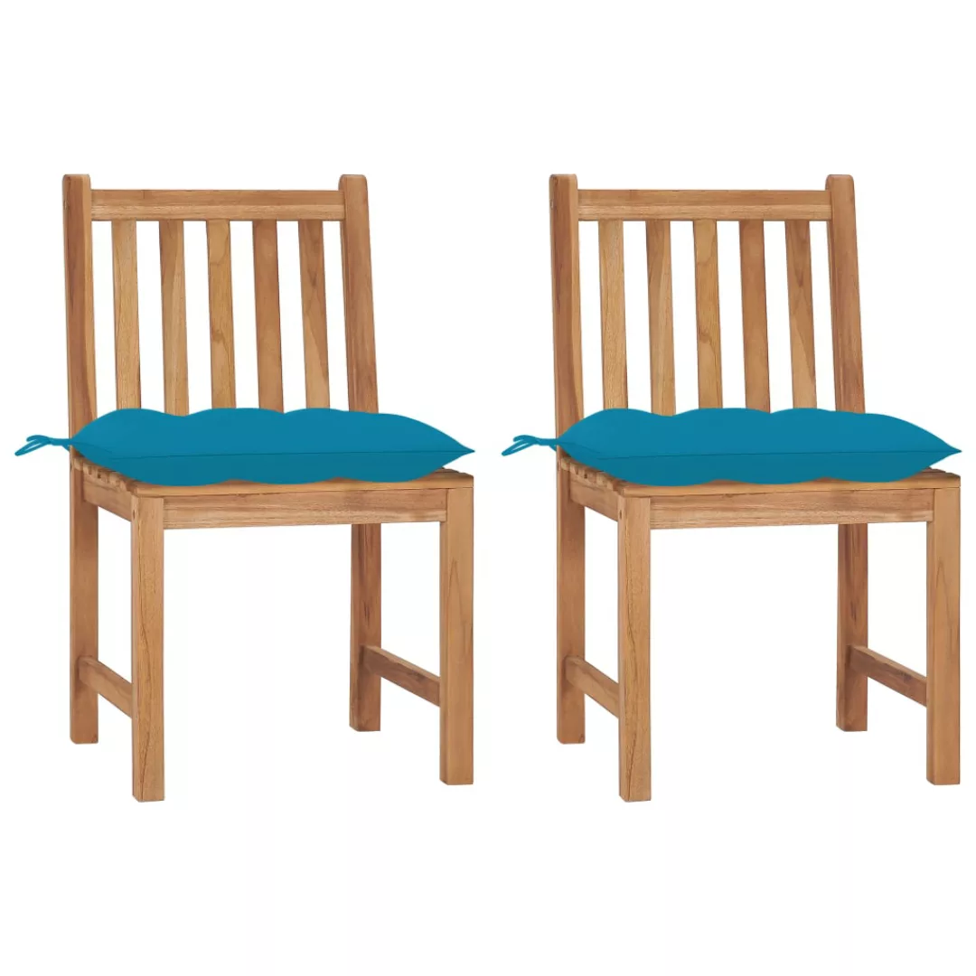Gartenstühle 2 Stk. Mit Kissen Massivholz Teak günstig online kaufen