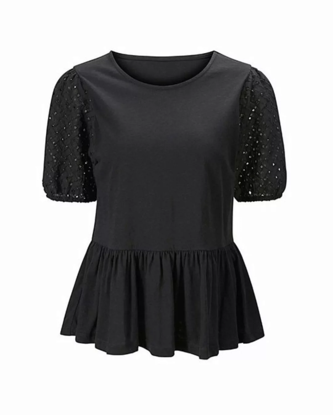 heine Rundhalsshirt LINEA TESINI Damen Designer-Jerseyshirt m. Spitze, schw günstig online kaufen
