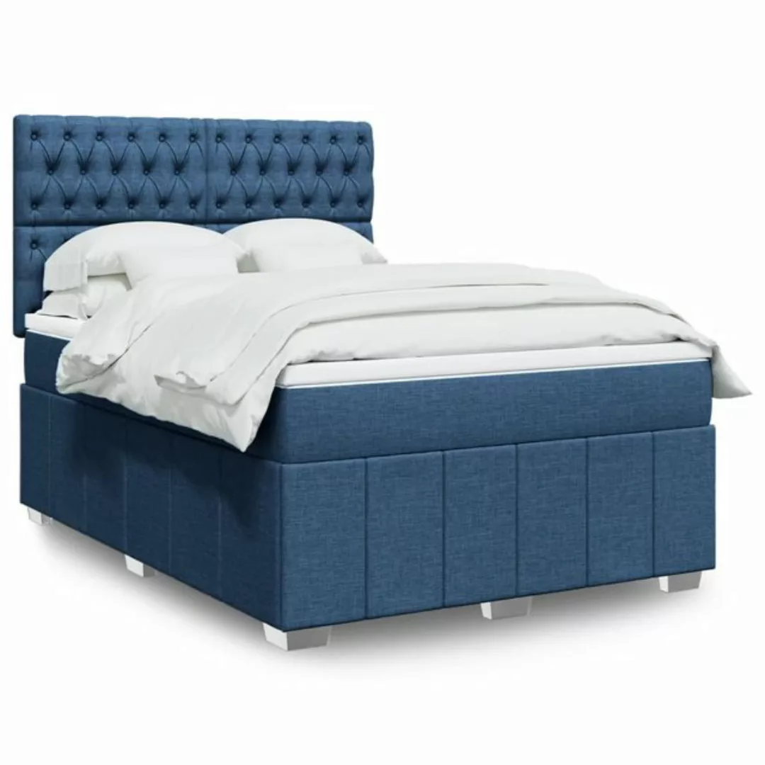 vidaXL Boxspringbett, Boxspringbett mit Matratze Blau 140x200 cm Stoff günstig online kaufen