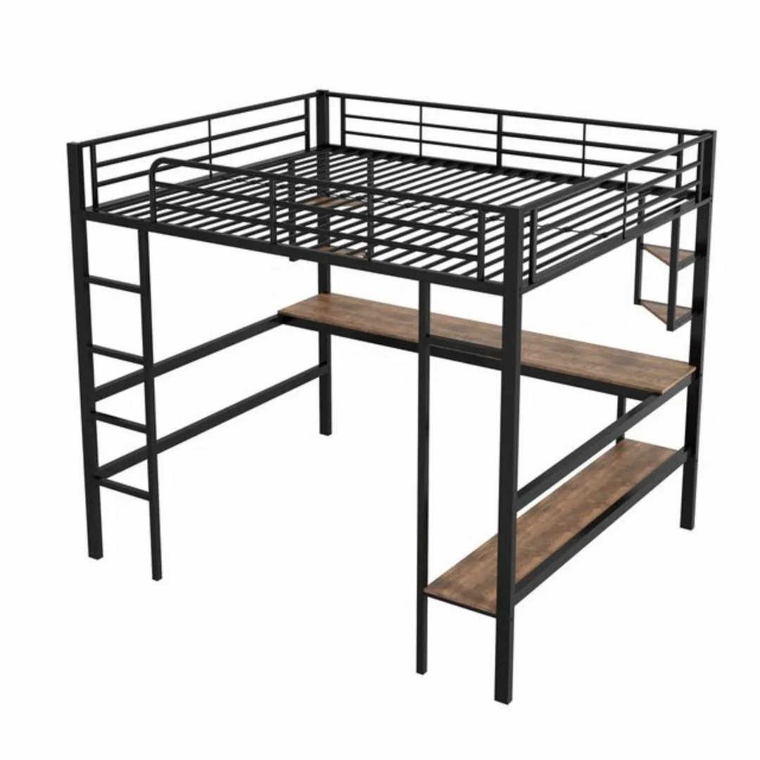 KoDise Hochbett 140x200 Metallbett Bettgestell mit Schreibtisch&4 Regalen&B günstig online kaufen