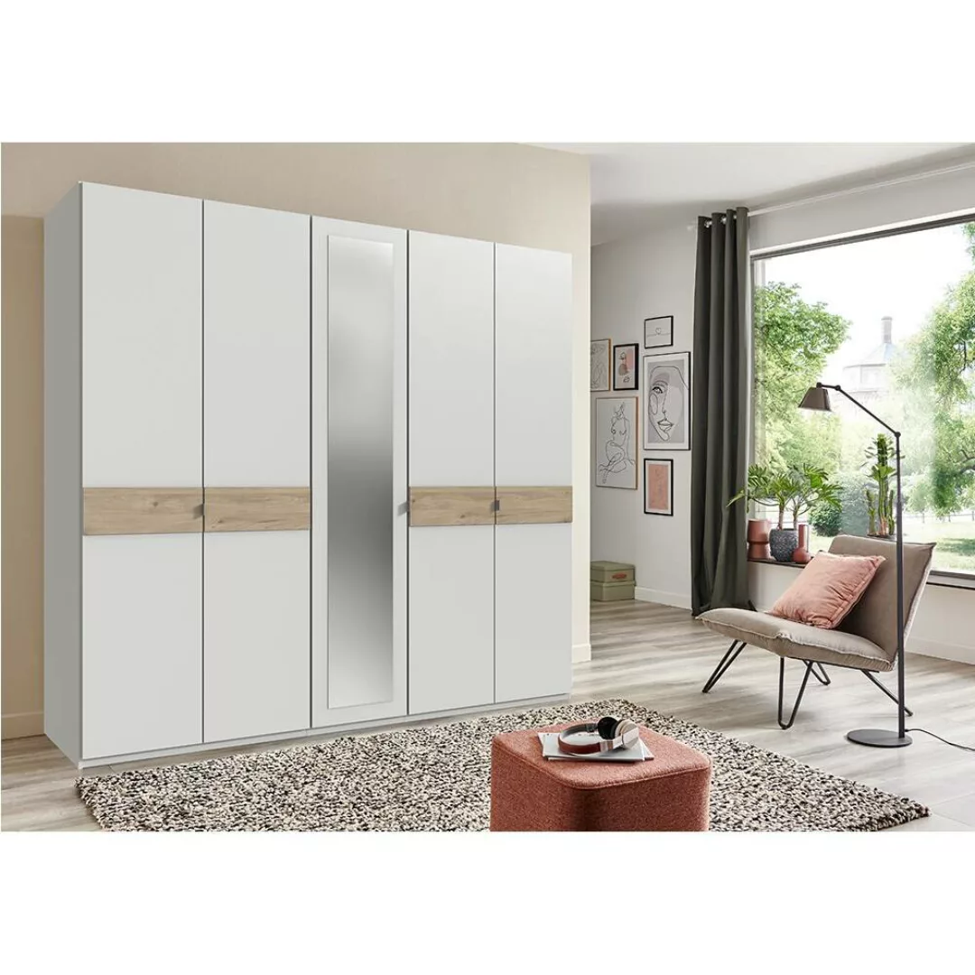 Kleiderschrank 5-türig 225 cm breit BRADFORD-43 weiß mit Eiche günstig online kaufen